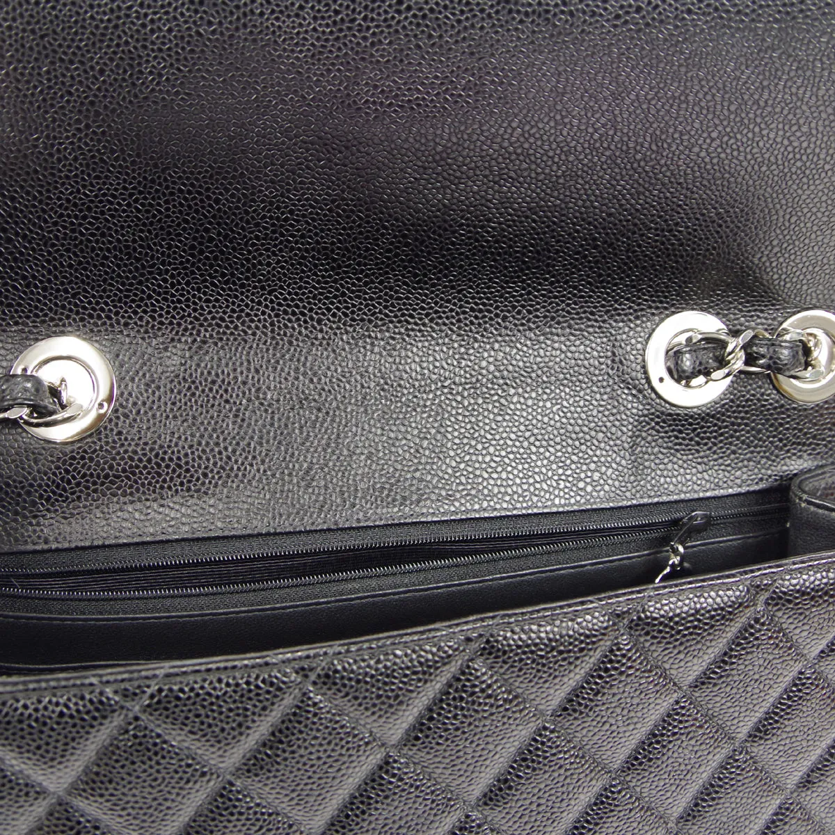Chanel 2000-2001 Classic Flap Jumbo SHW Black Caviar 48504