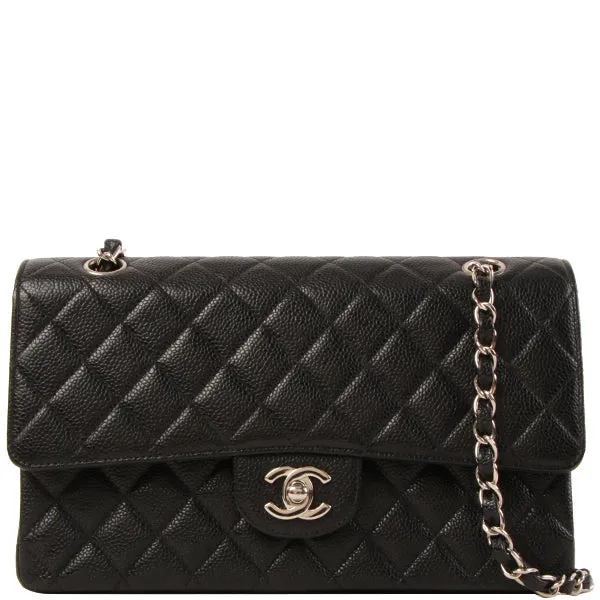 Chanel Around 2000 Made Caviar Skin Classic Flap Chain Bag 25Cm Black