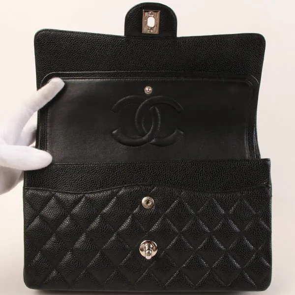 Chanel Around 2000 Made Caviar Skin Classic Flap Chain Bag 25Cm Black