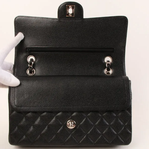 Chanel Around 2000 Made Caviar Skin Classic Flap Chain Bag 25Cm Black