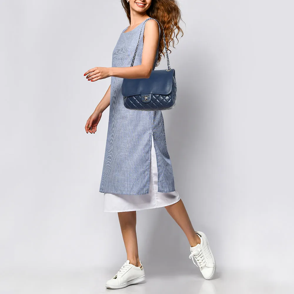 CHANEL Blue Quilted Aged Leather Flap Shoulder Bag