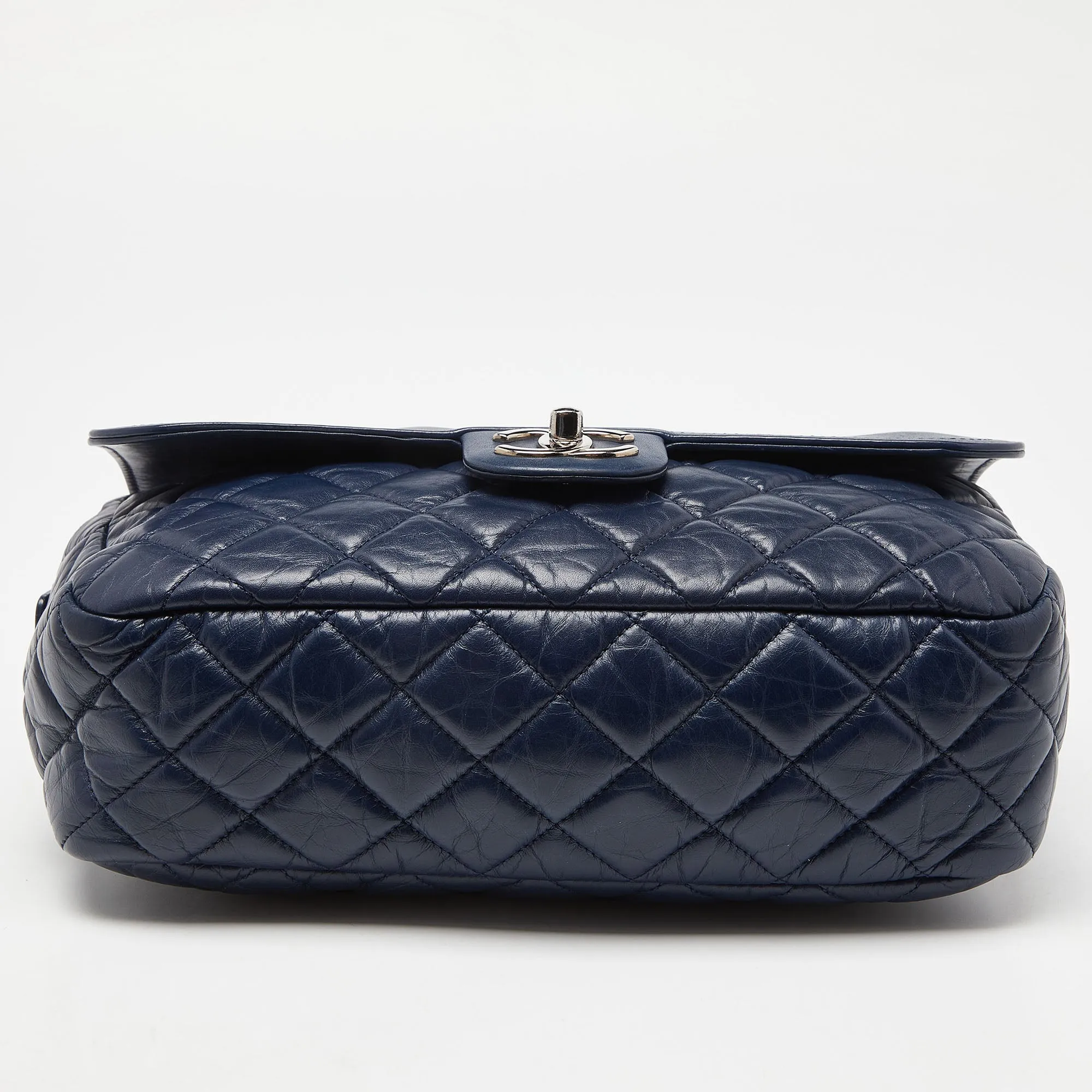 CHANEL Blue Quilted Aged Leather Flap Shoulder Bag