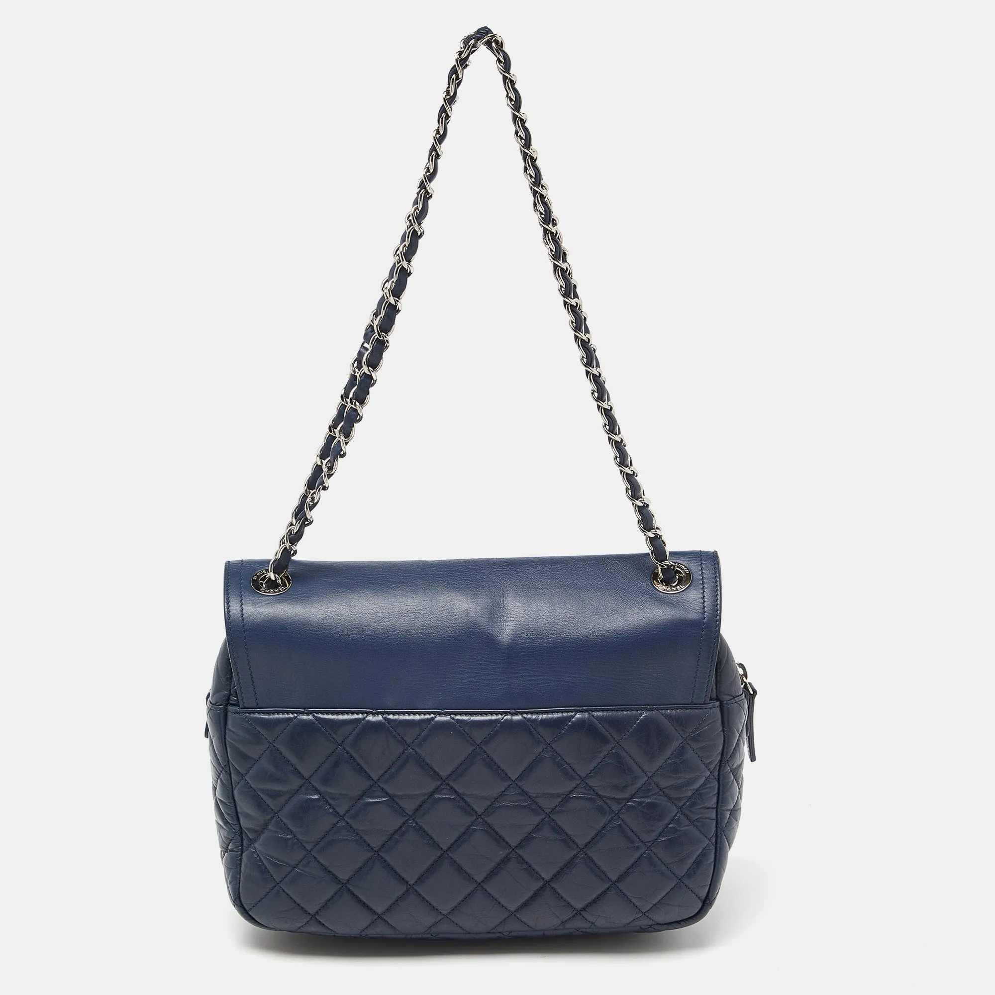 CHANEL Blue Quilted Aged Leather Flap Shoulder Bag