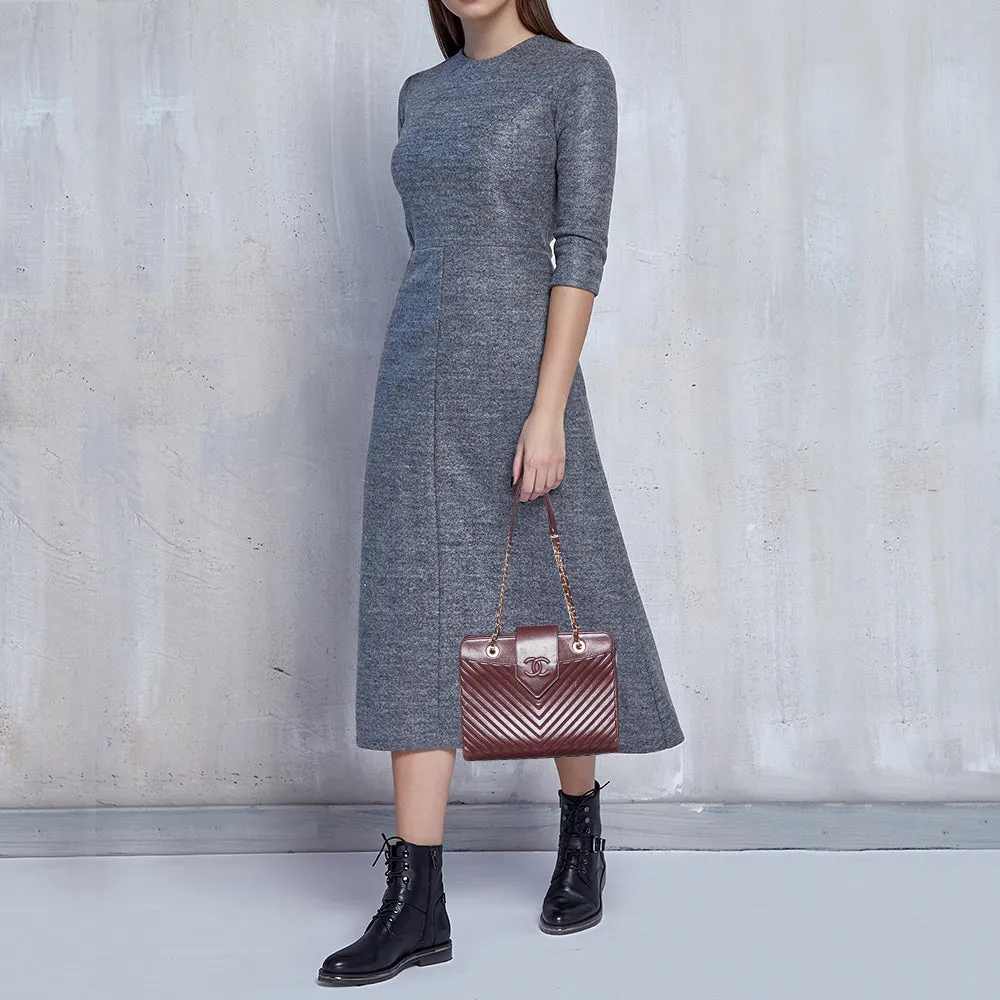 Chanel Burgundy Chevron Quilted Leather Collar and Tie Flap Bag