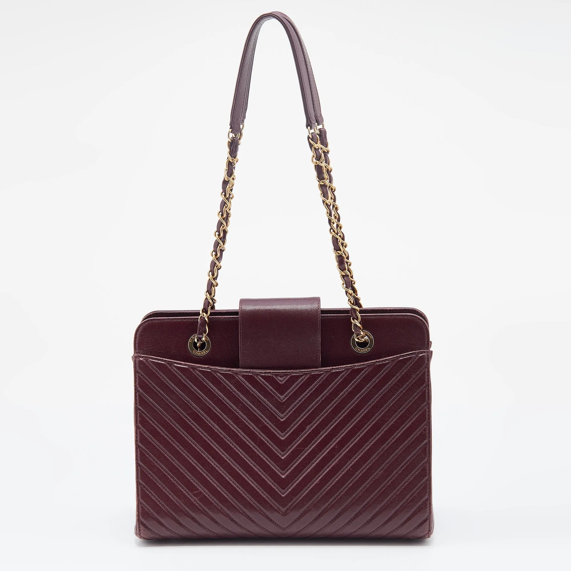 Chanel Burgundy Chevron Quilted Leather Collar and Tie Flap Bag