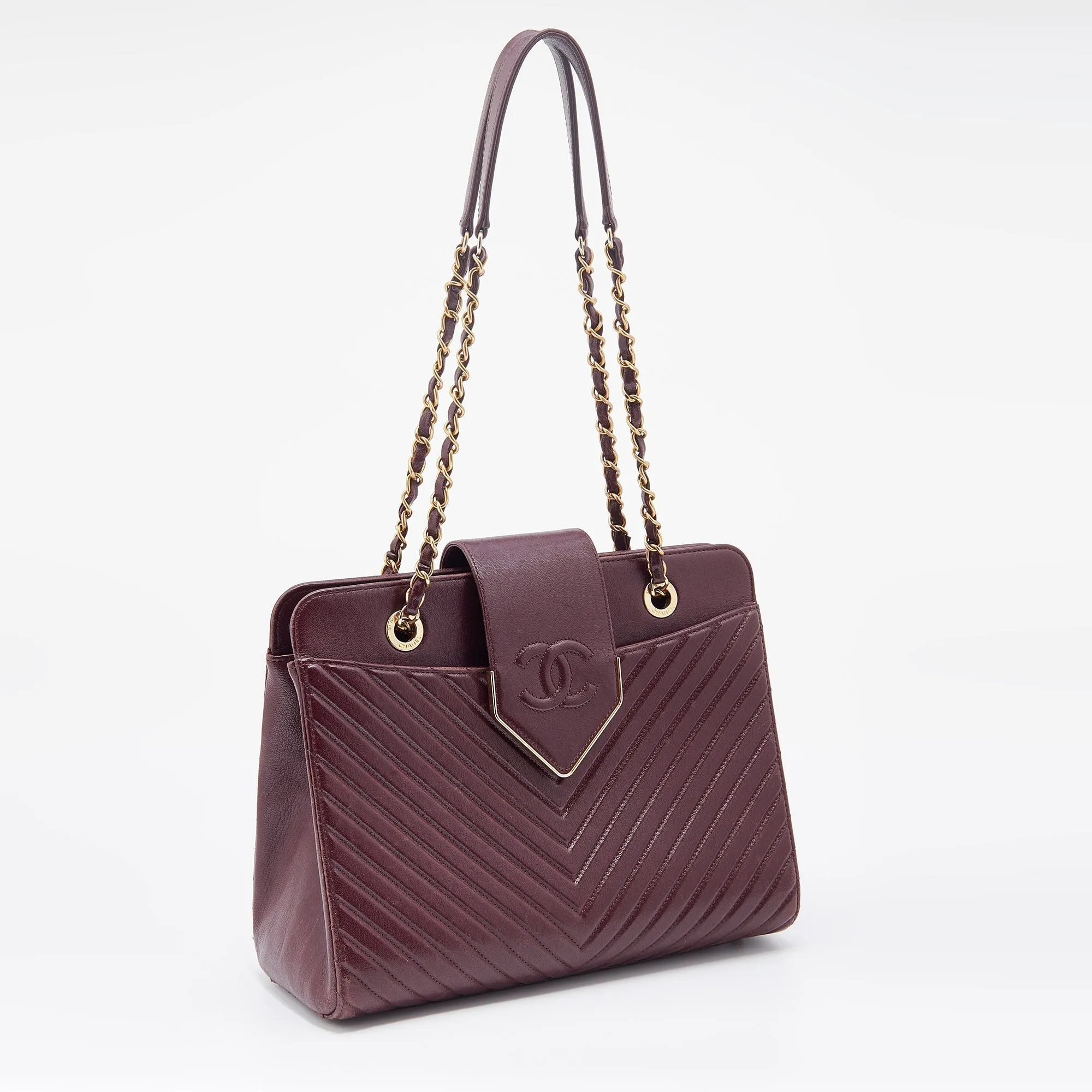 Chanel Burgundy Chevron Quilted Leather Collar and Tie Flap Bag