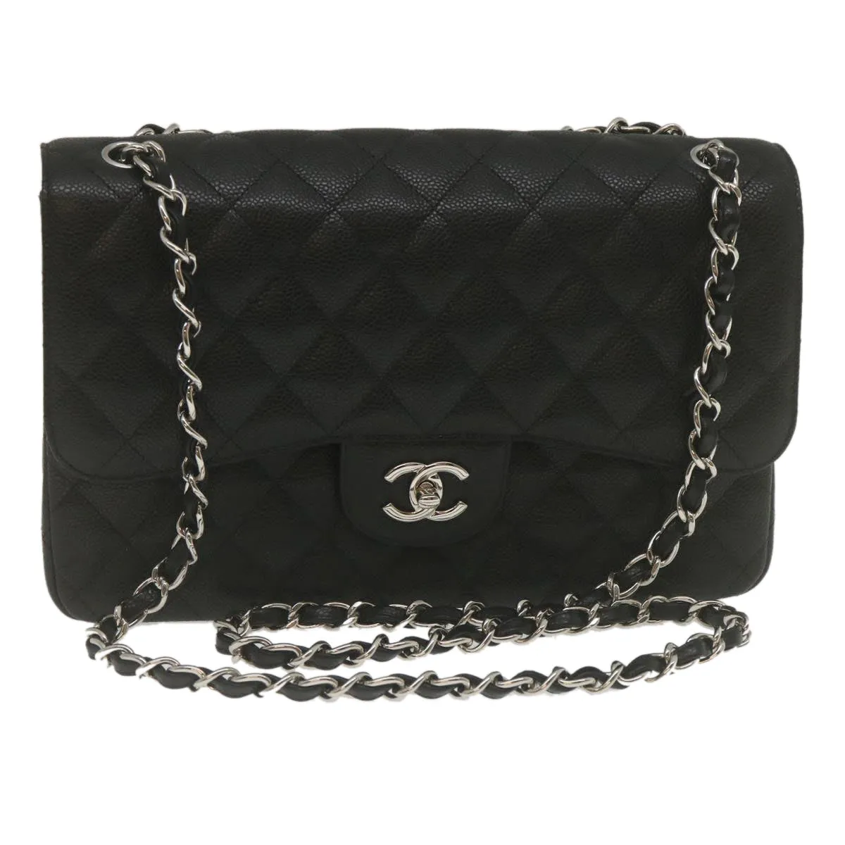 Chanel Caviar Skin Chain Double Flap Big Matelasse ShoulderBag Black  29507A