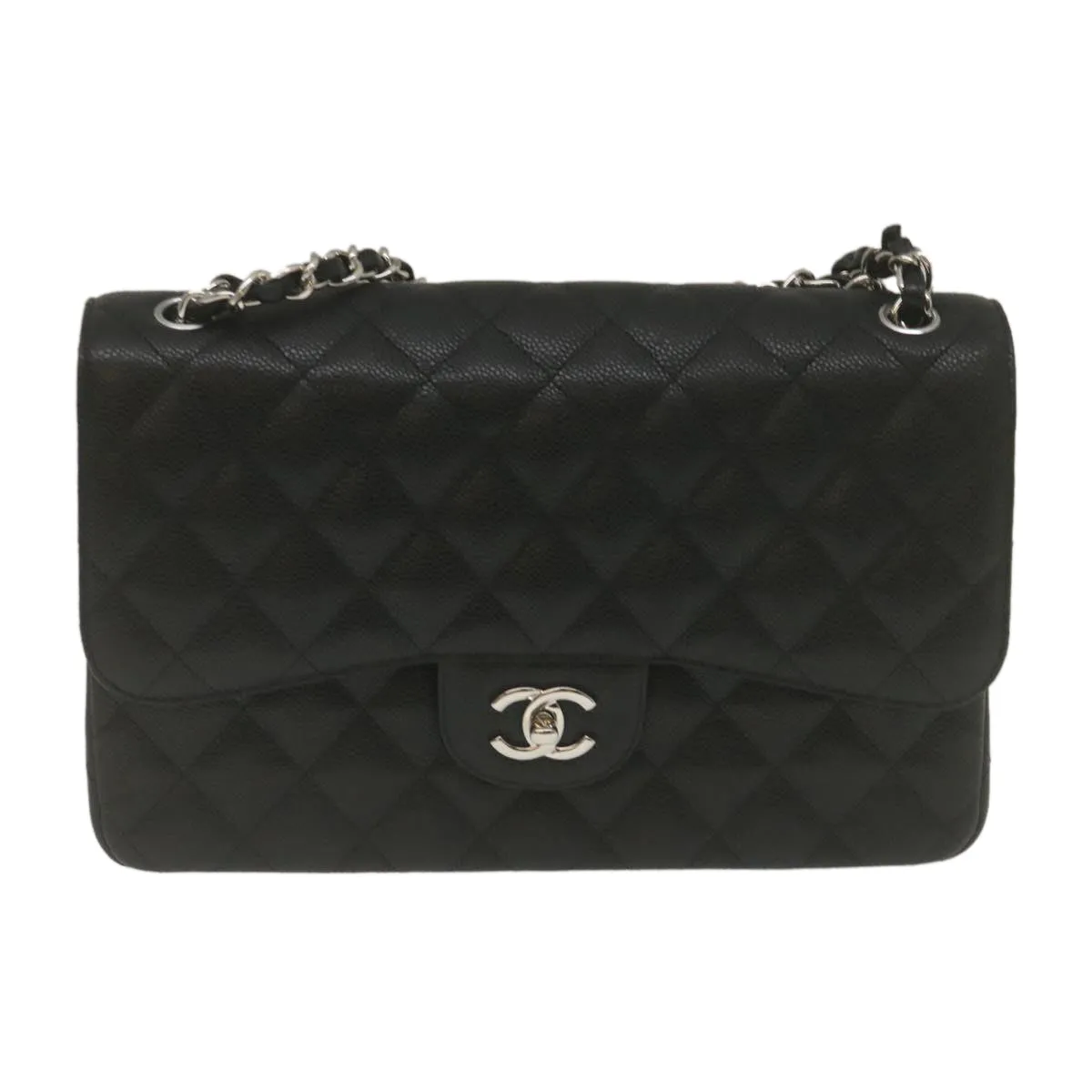 Chanel Caviar Skin Chain Double Flap Big Matelasse ShoulderBag Black  29507A