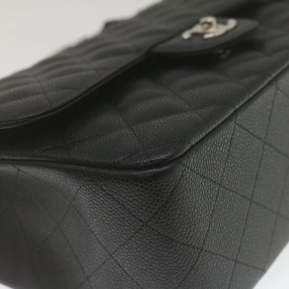 Chanel Caviar Skin Chain Double Flap Big Matelasse ShoulderBag Black  29507A