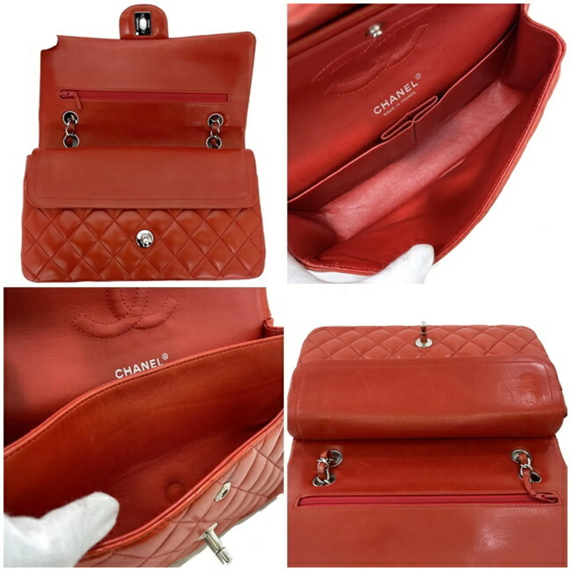 Chanel Chain Shoulder Bag 25 Red Matrasse A01112 W Flap Leather Lambskin 15s Chanel Coco Mark Turn Lock Quilted Double HandBag