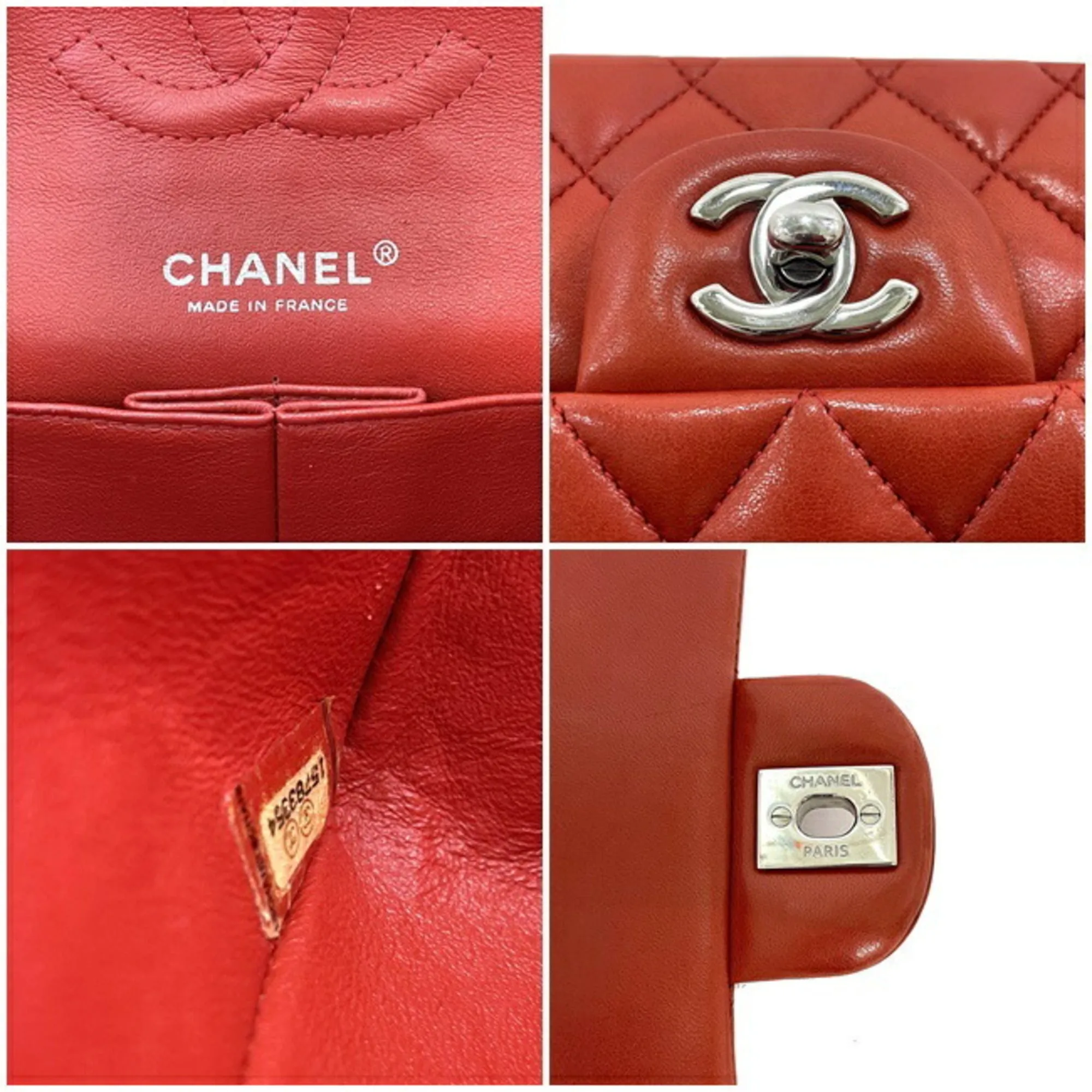 Chanel Chain Shoulder Bag 25 Red Matrasse A01112 W Flap Leather Lambskin 15s Chanel Coco Mark Turn Lock Quilted Double HandBag