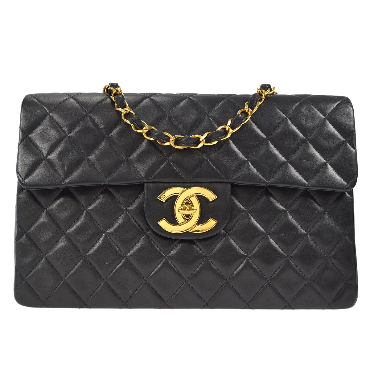 Chanel Classic Flap Maxi Chain Shoulder Bag Black Lambskin 87291