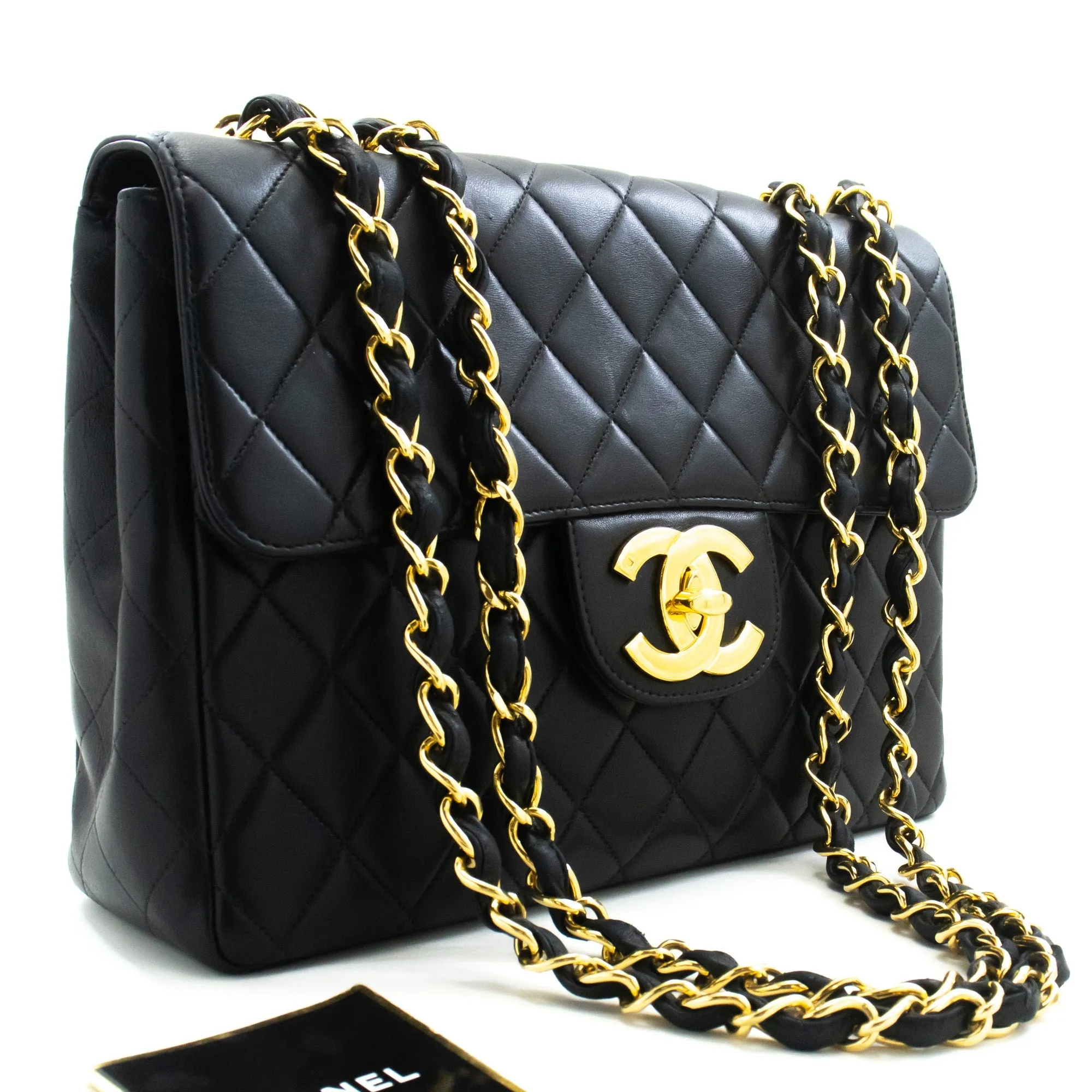 CHANEL Classic Large 11" Chain Shoulder Bag New Black Lambskin