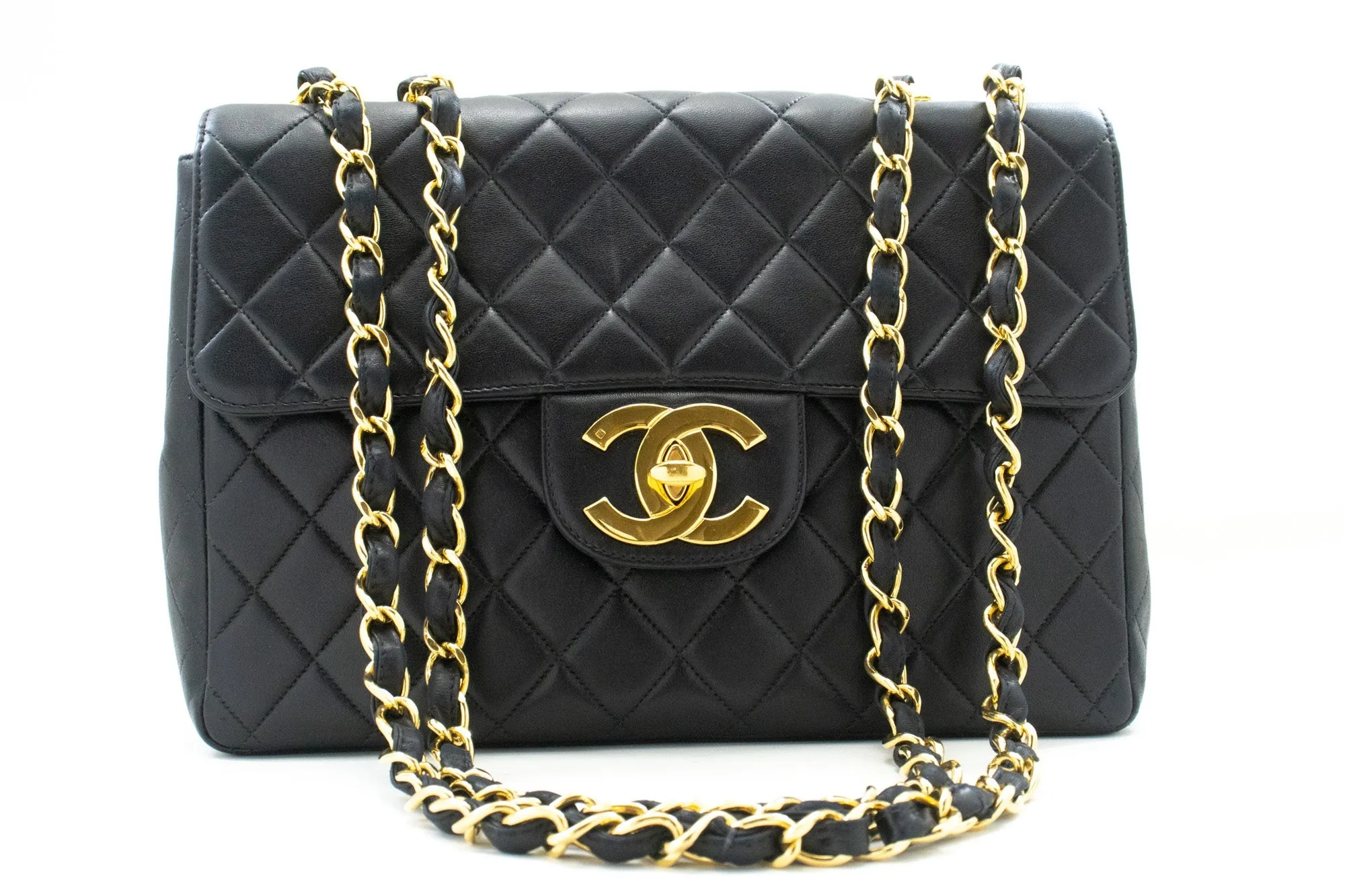 CHANEL Classic Large 11" Chain Shoulder Bag New Black Lambskin