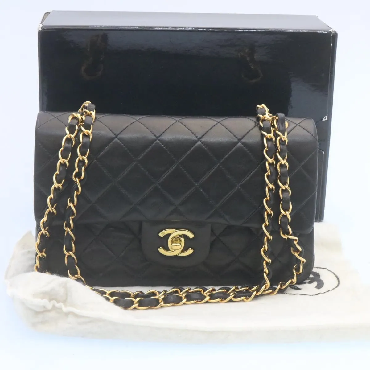 Chanel Classic Matelasse 23 Chain Flap Shoulder Bag Lamb Skin Black  29002A