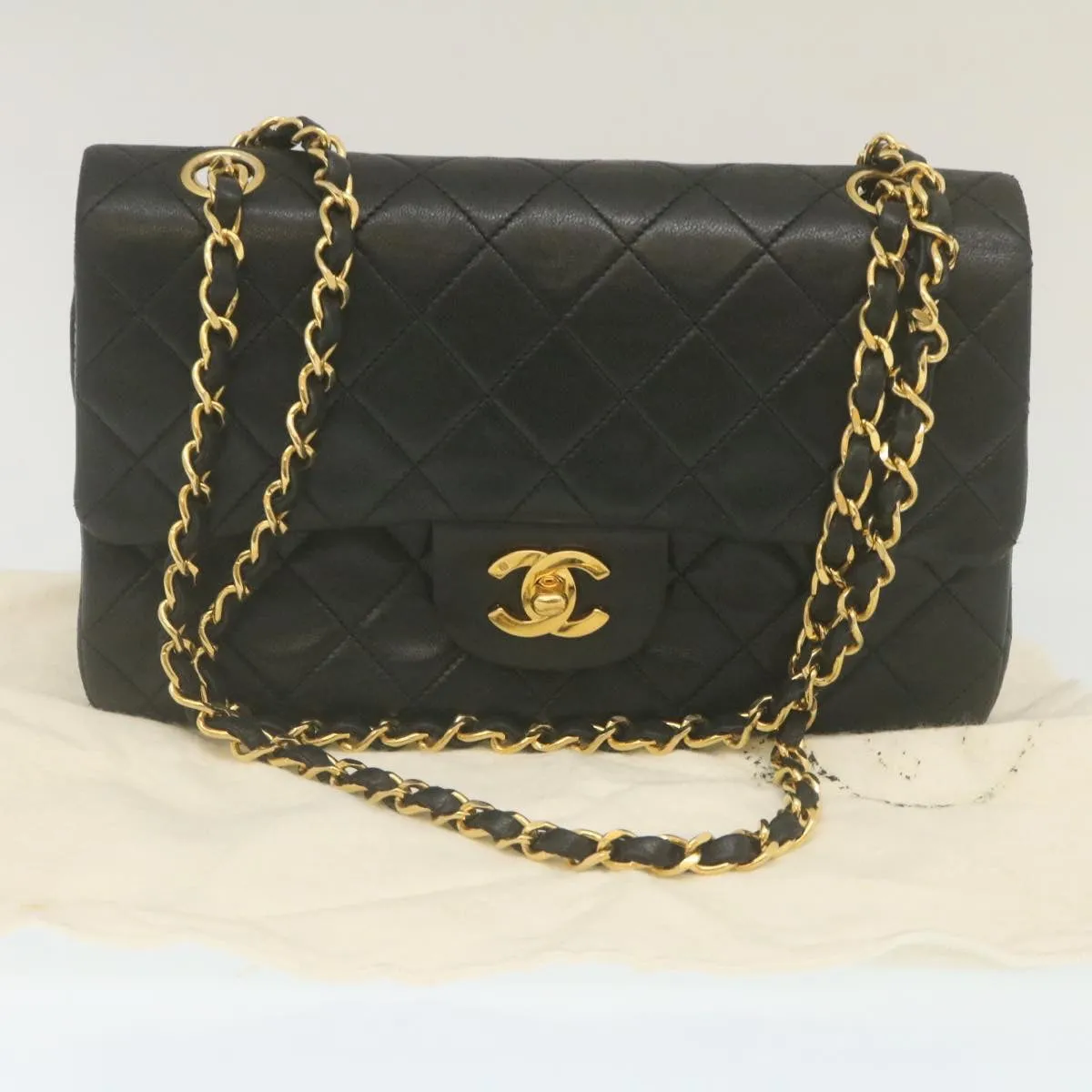 Chanel Classic Matelasse 23 Chain Flap Shoulder Bag Lamb Skin Black  lt398A