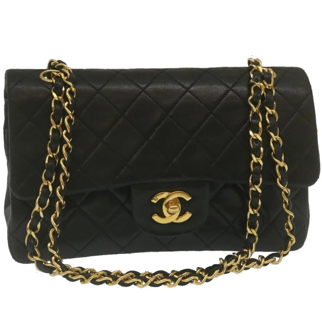 Chanel Classic Matelasse 23 Chain Flap Shoulder Bag Lamb Skin Black  lt398A