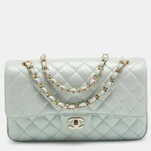 CHANEL Green Iridescent Quilted Leather Medium Classic Double New Bag