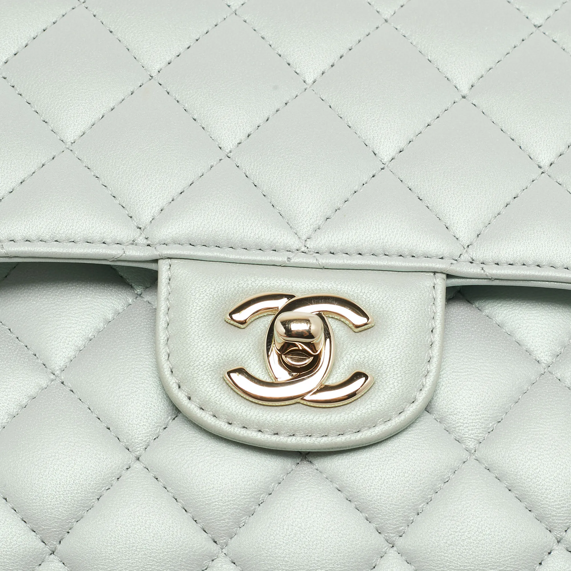 CHANEL Green Iridescent Quilted Leather Medium Classic Double New Bag