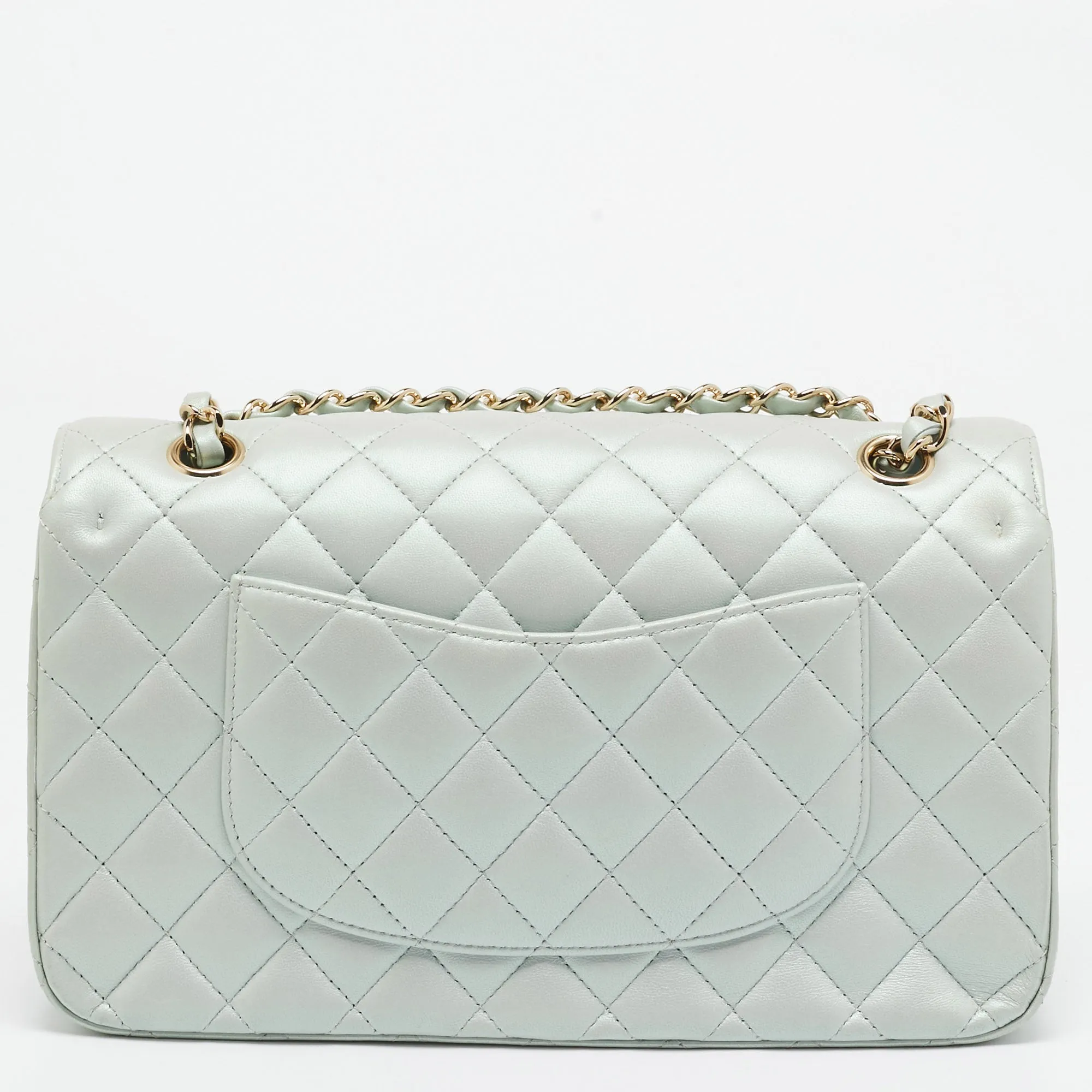 CHANEL Green Iridescent Quilted Leather Medium Classic Double New Bag