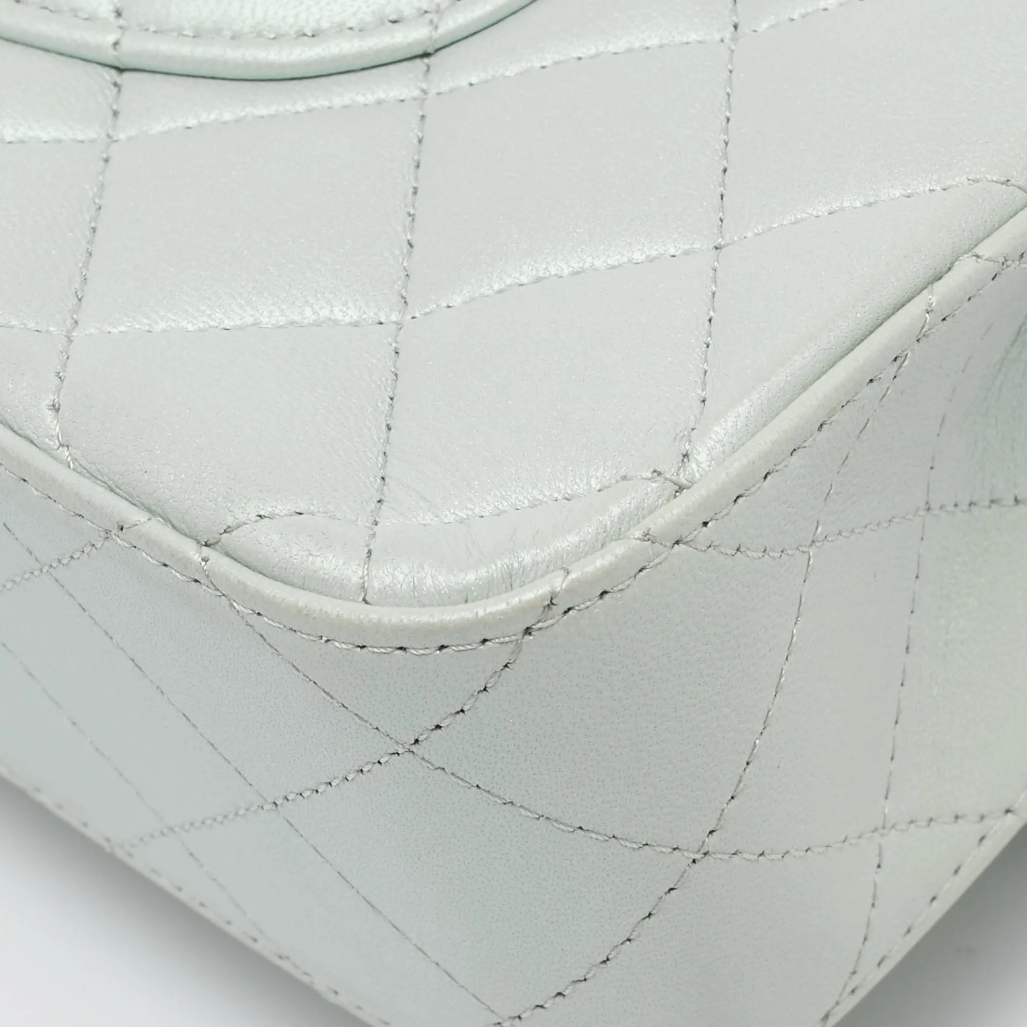CHANEL Green Iridescent Quilted Leather Medium Classic Double New Bag