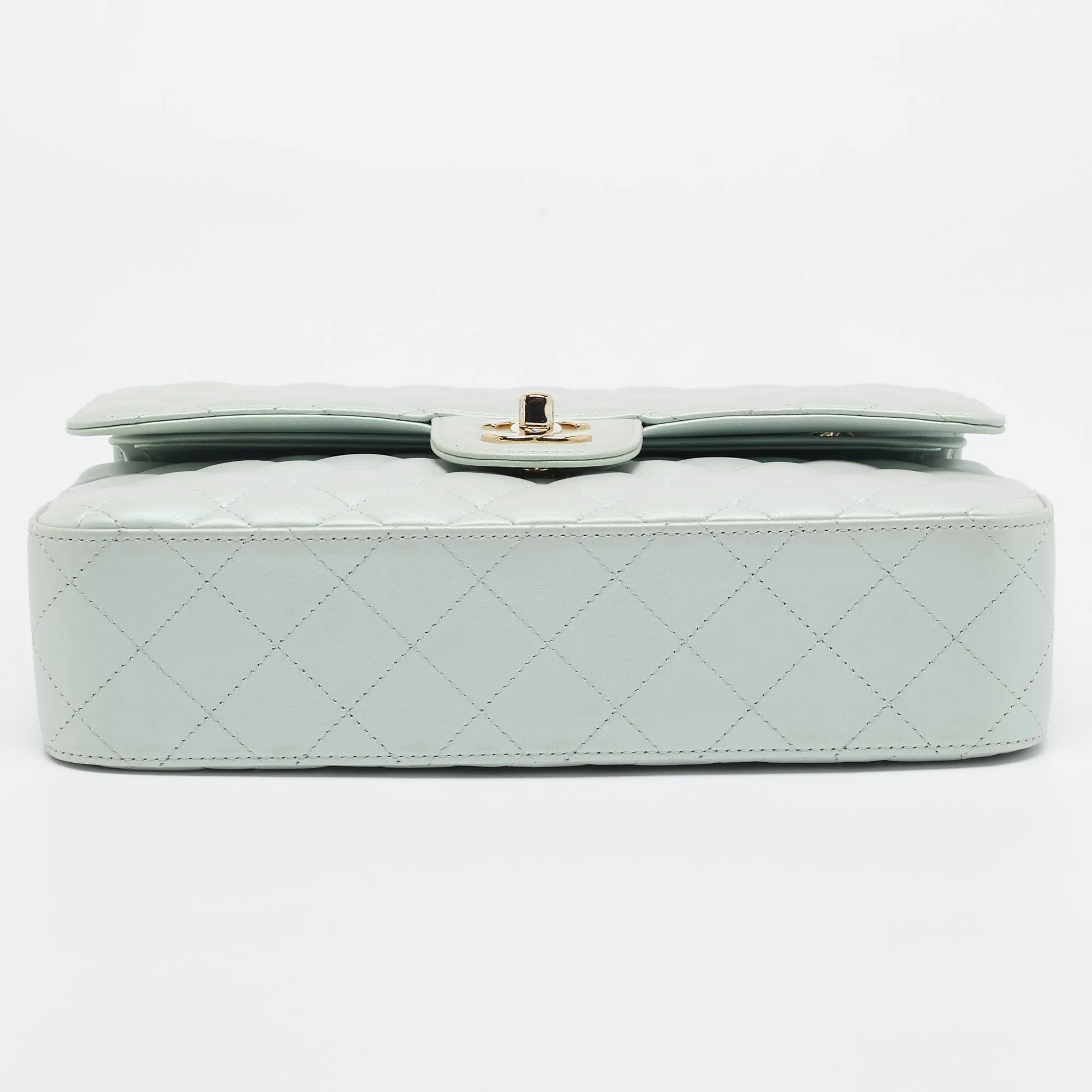 CHANEL Green Iridescent Quilted Leather Medium Classic Double New Bag