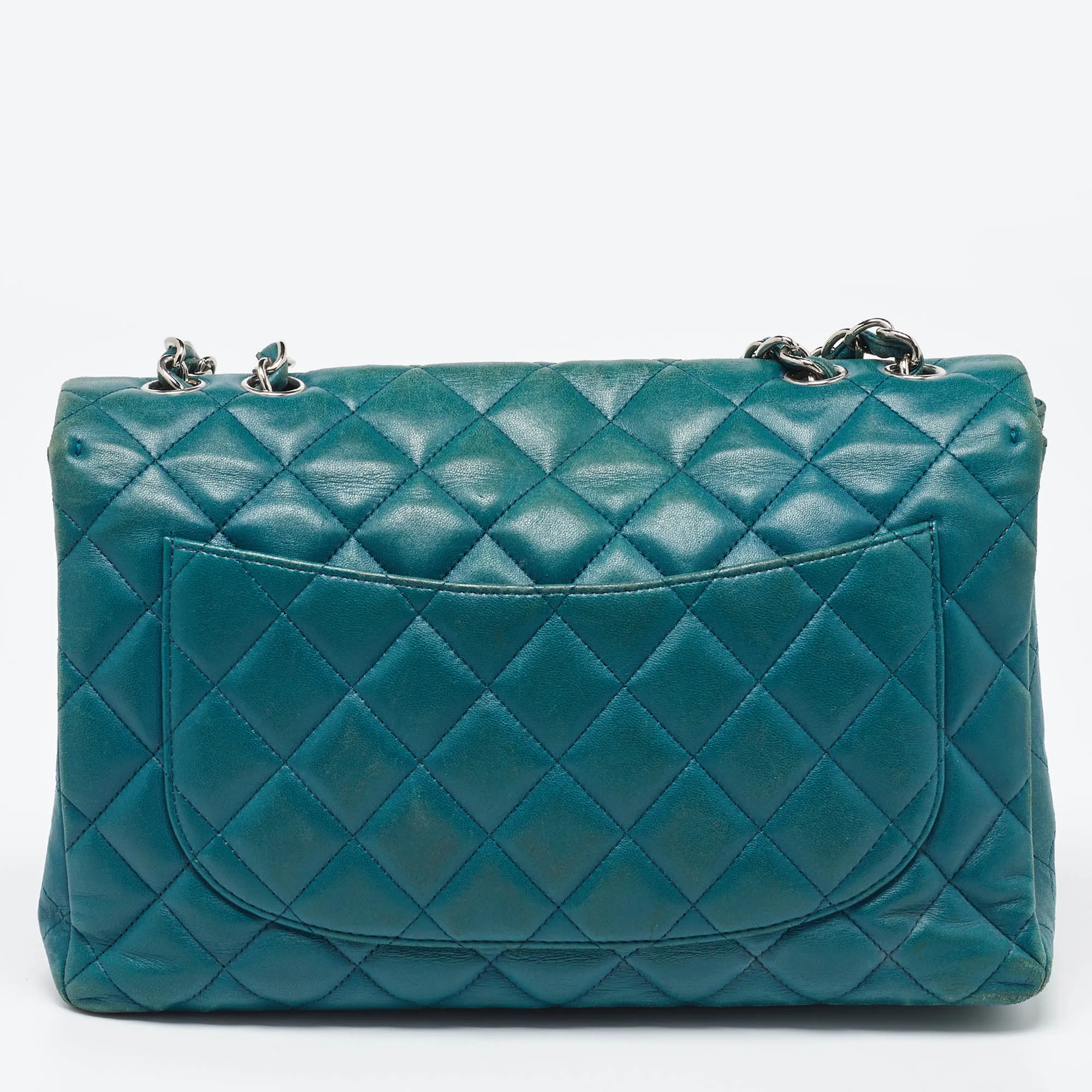 CHANEL Green Quilted Leather Jumbo Classic Double New Bag