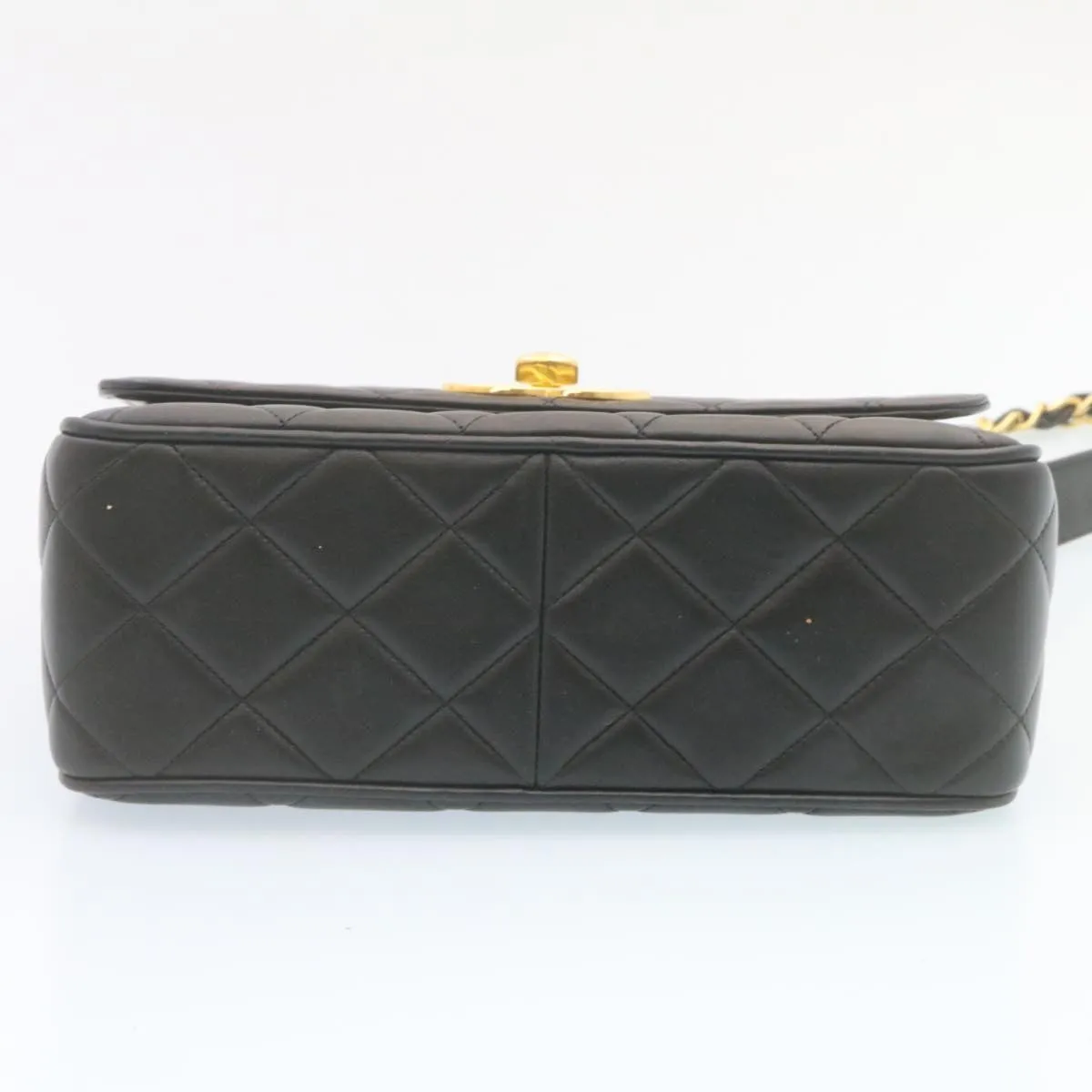Chanel Matelasse Chain Flap Shoulder Bag Lamb Skin Black Gold CC Auth 28632A