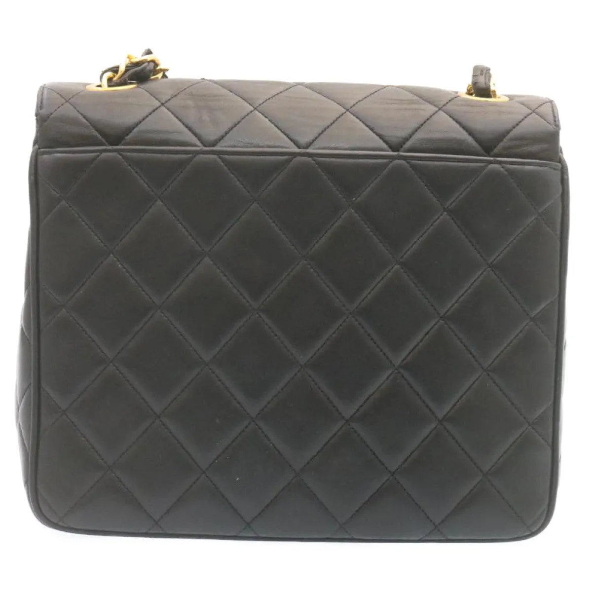 Chanel Matelasse Chain Flap Shoulder Bag Lamb Skin Black Gold CC Auth 28632A