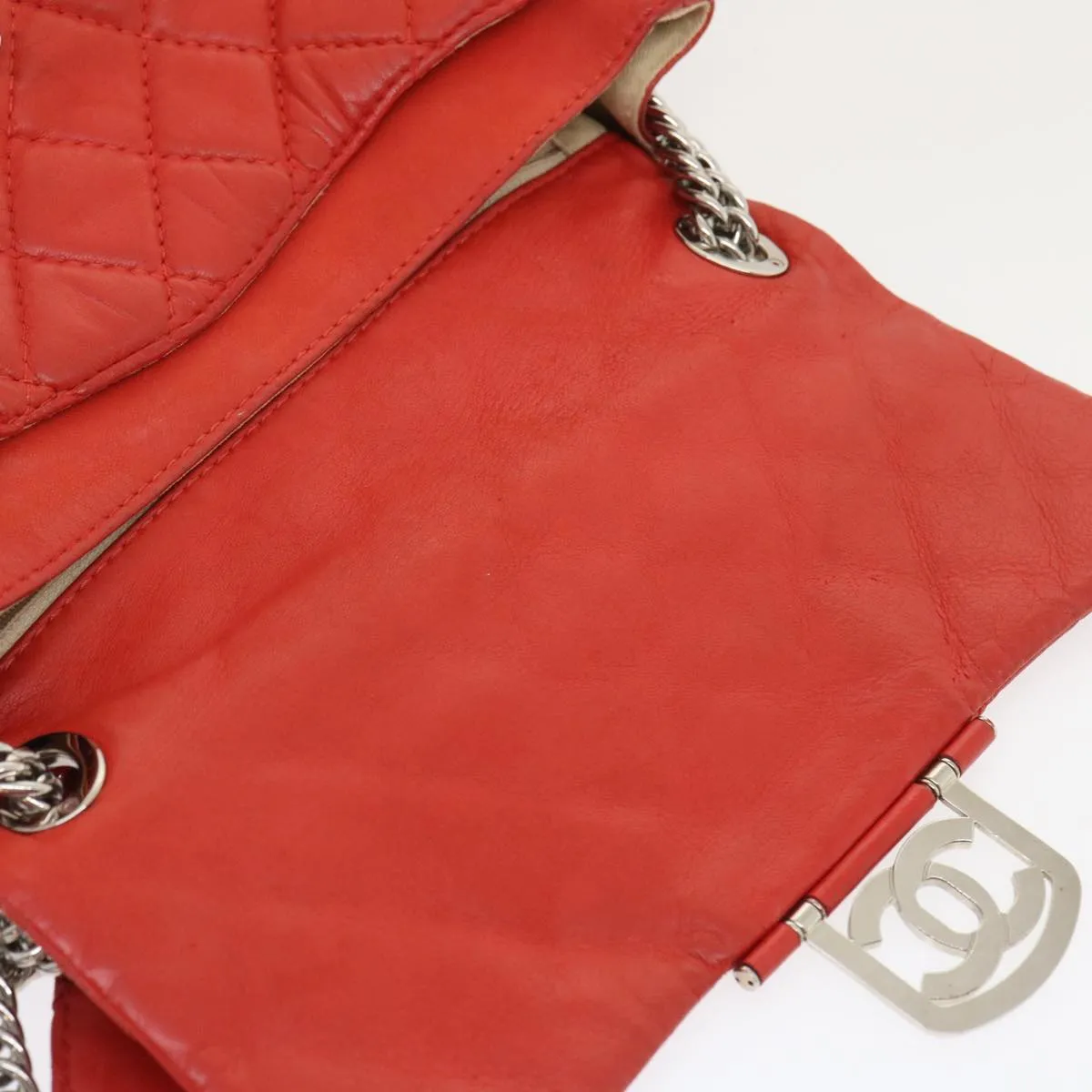 Chanel Matelasse Chain Flap Shoulder Bag Lamb Skin Turn Lock Red CC  35174A