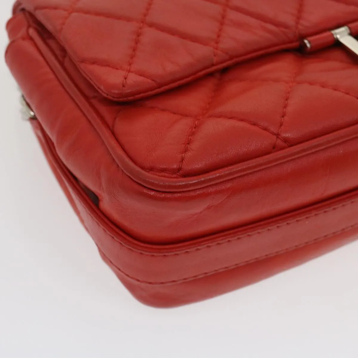 Chanel Matelasse Chain Flap Shoulder Bag Lamb Skin Turn Lock Red CC  35174A