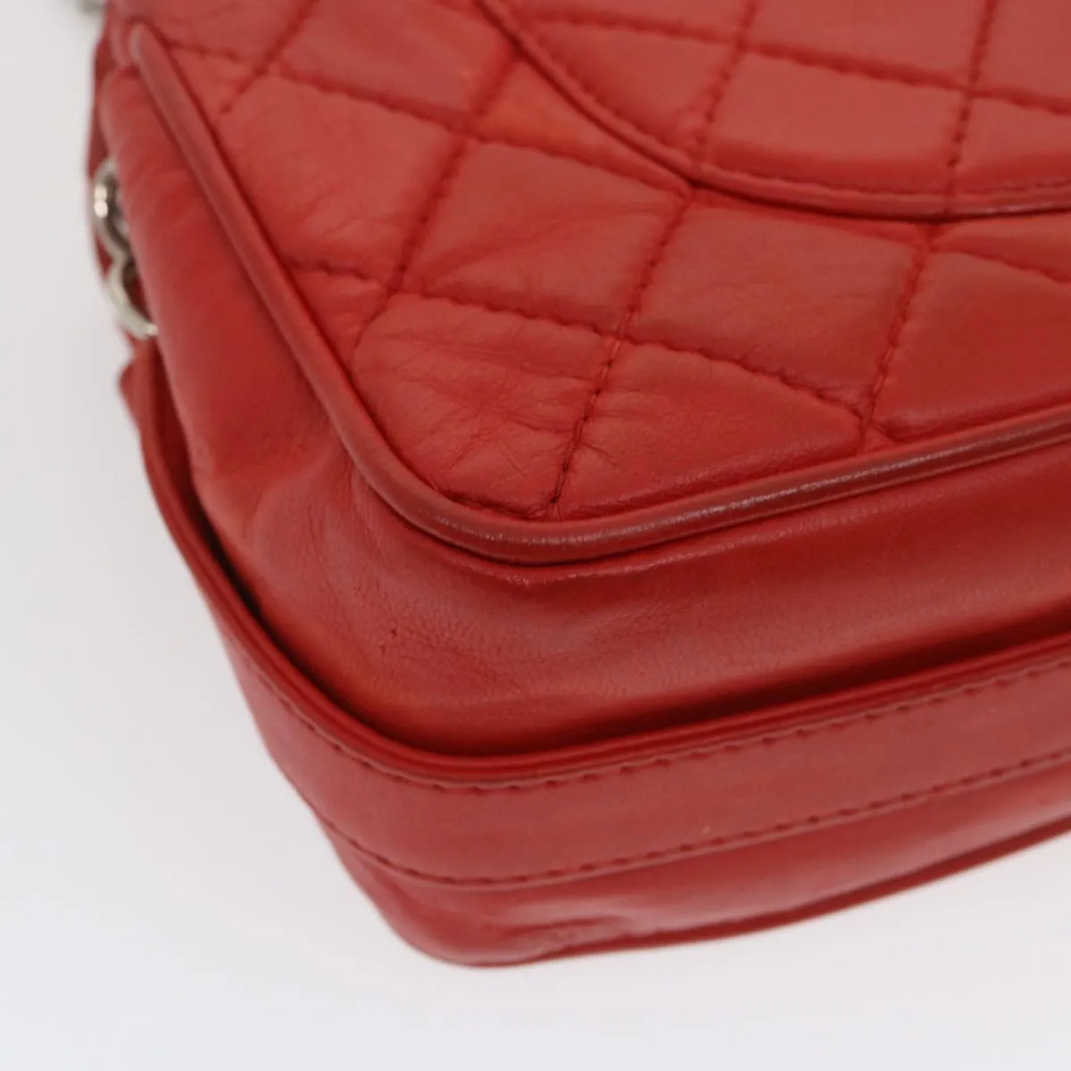 Chanel Matelasse Chain Flap Shoulder Bag Lamb Skin Turn Lock Red CC  35174A