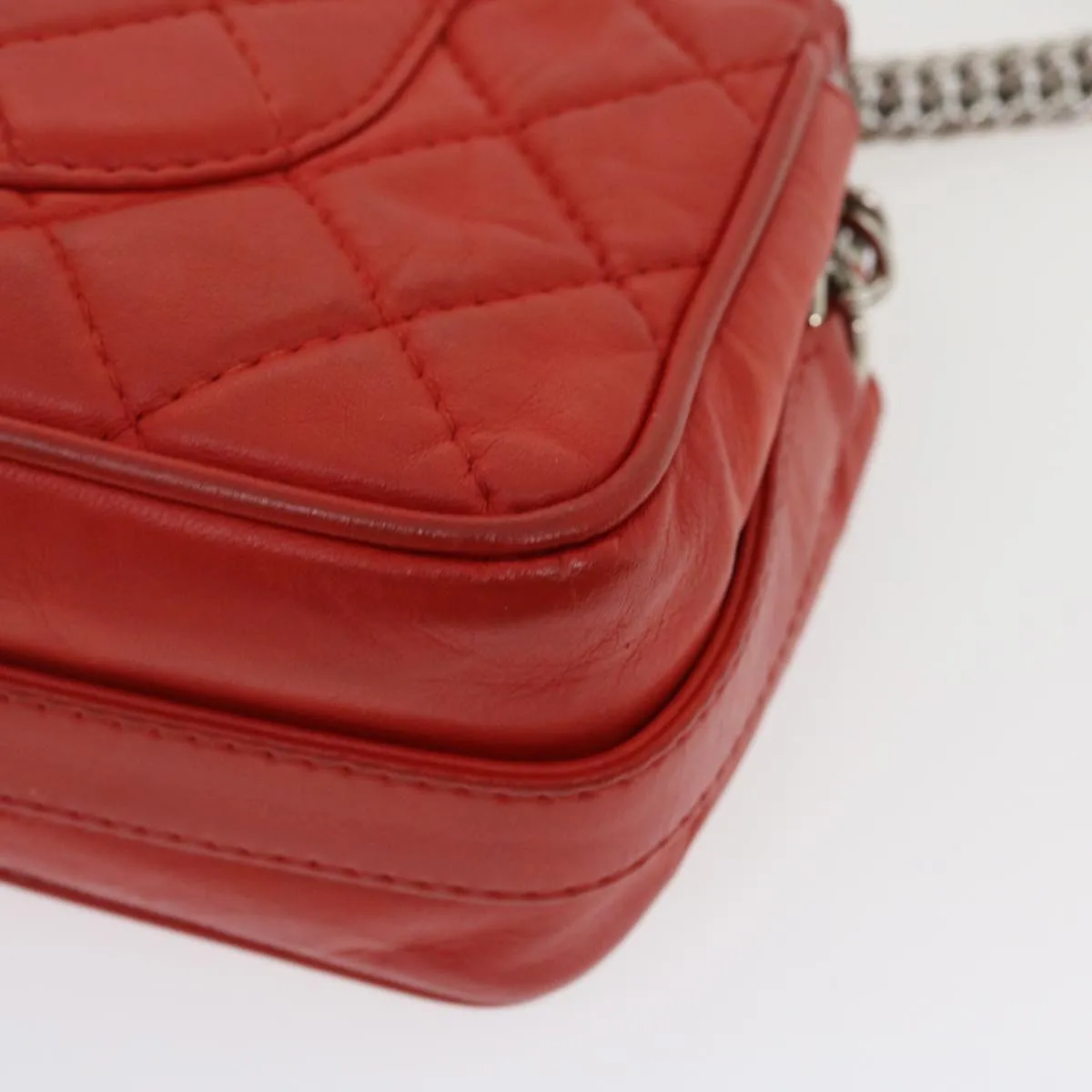 Chanel Matelasse Chain Flap Shoulder Bag Lamb Skin Turn Lock Red CC  35174A