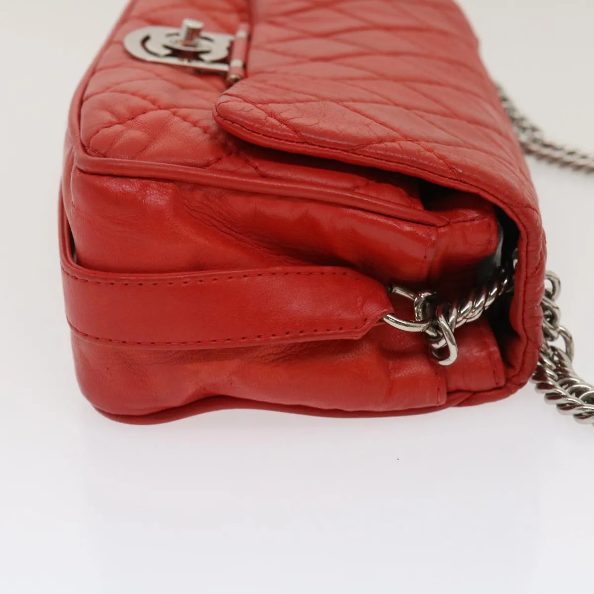 Chanel Matelasse Chain Flap Shoulder Bag Lamb Skin Turn Lock Red CC  35174A