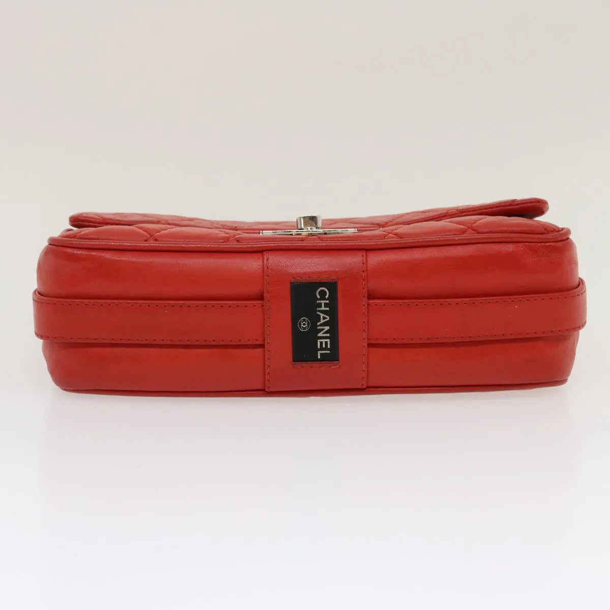 Chanel Matelasse Chain Flap Shoulder Bag Lamb Skin Turn Lock Red CC  35174A