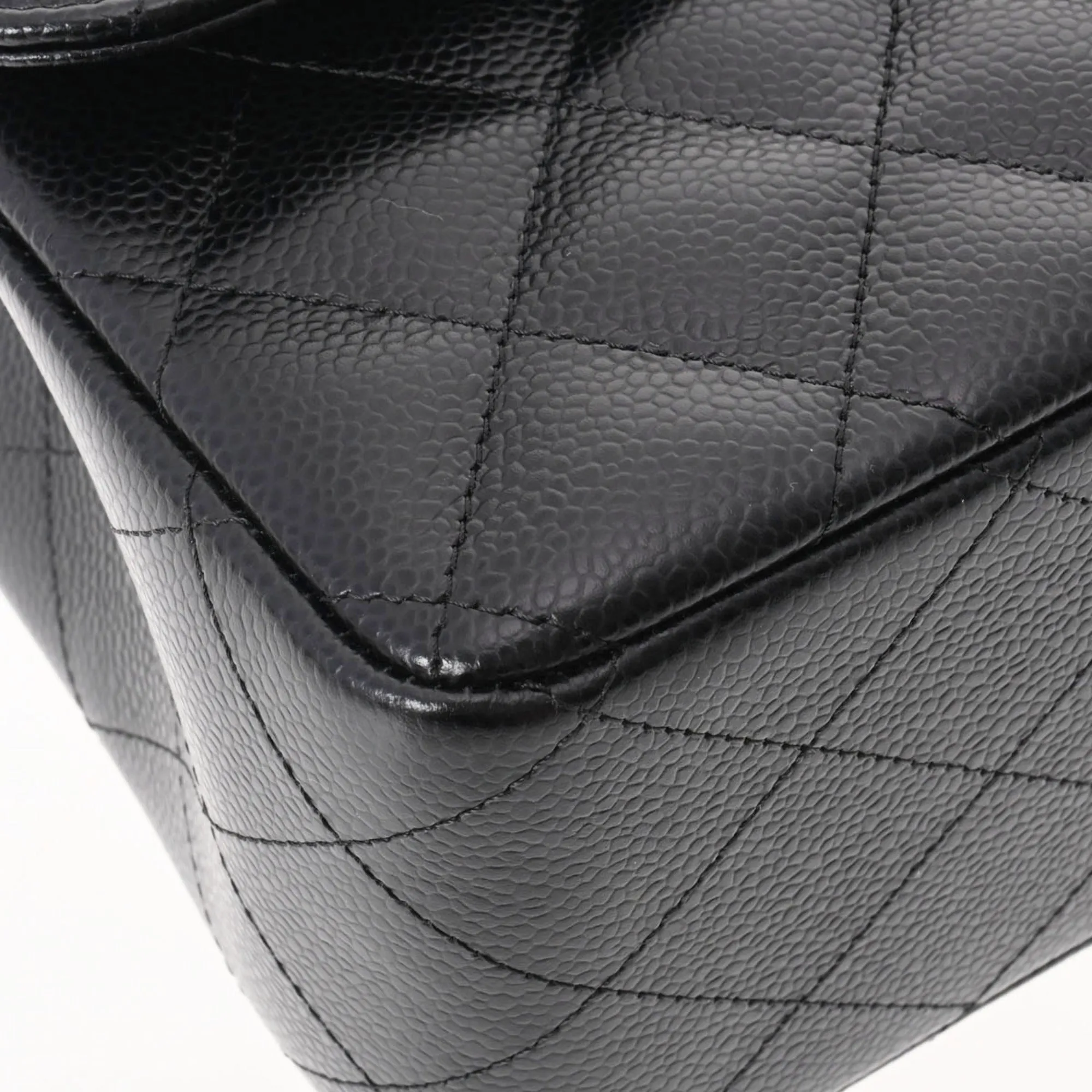 Chanel matelasse chain shoulder W flap 30cm black ladies caviar skin Bag