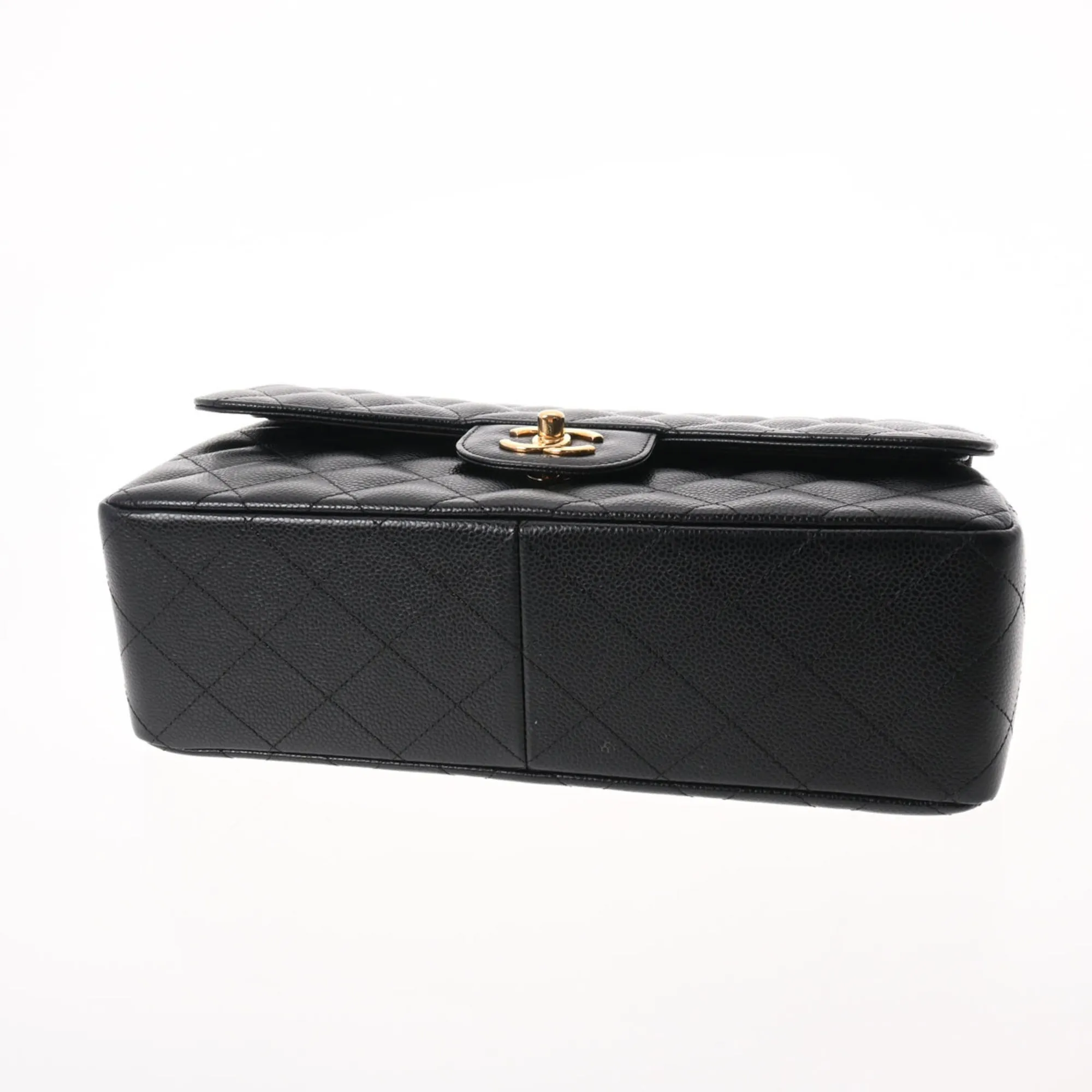 Chanel matelasse chain shoulder W flap 30cm black ladies caviar skin Bag