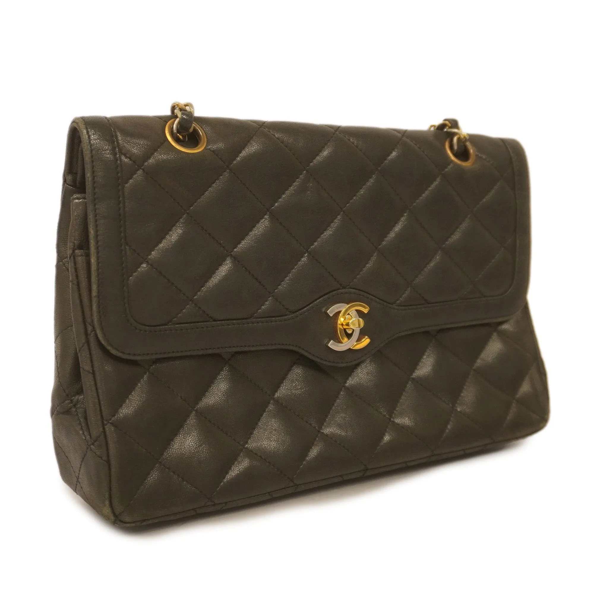 Chanel  Matelasse Paris Limited W Flap W Chain Leather Shoulder Bag Black