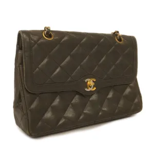 Chanel  Matelasse Paris Limited W Flap W Chain Leather Shoulder Bag Black