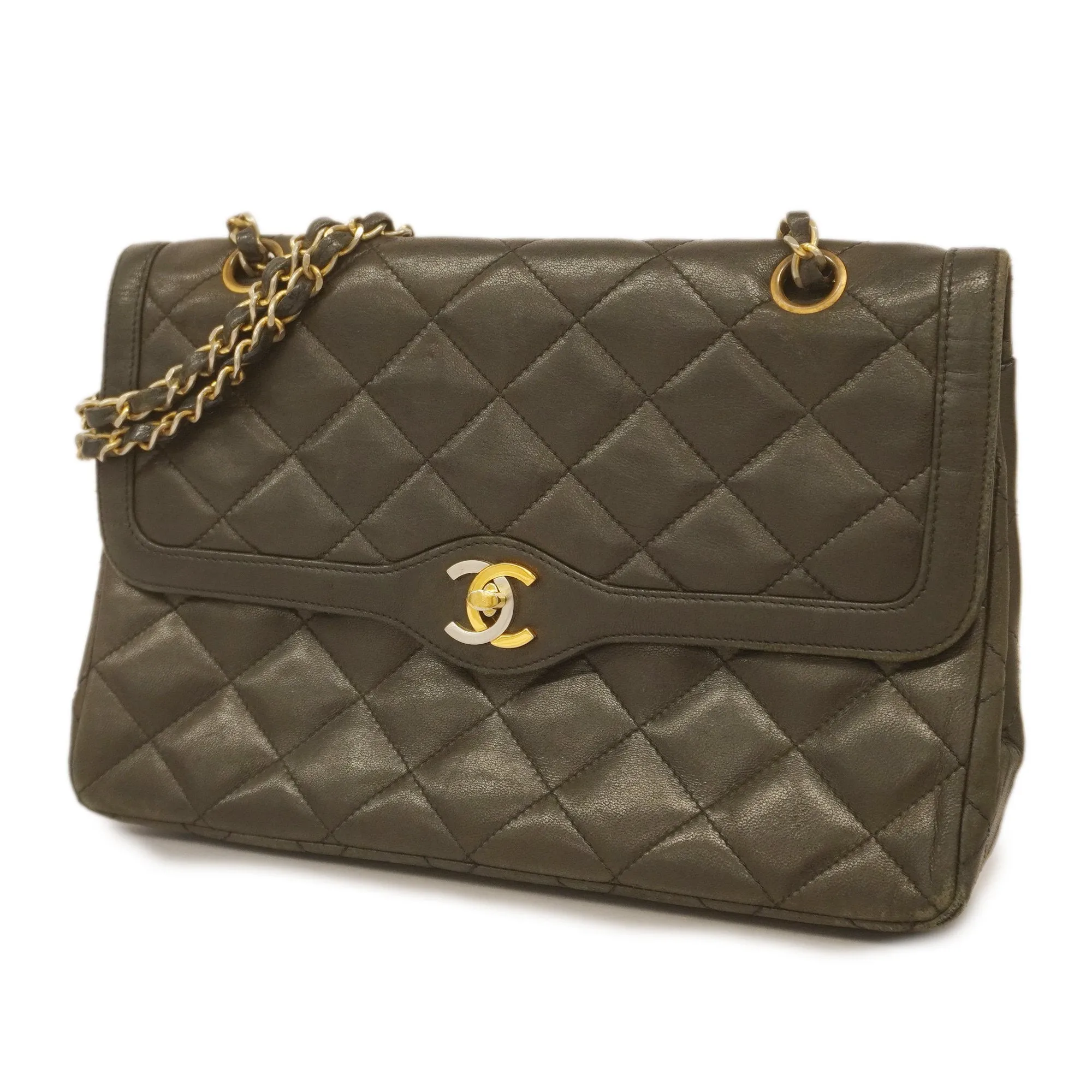 Chanel  Matelasse Paris Limited W Flap W Chain Leather Shoulder Bag Black