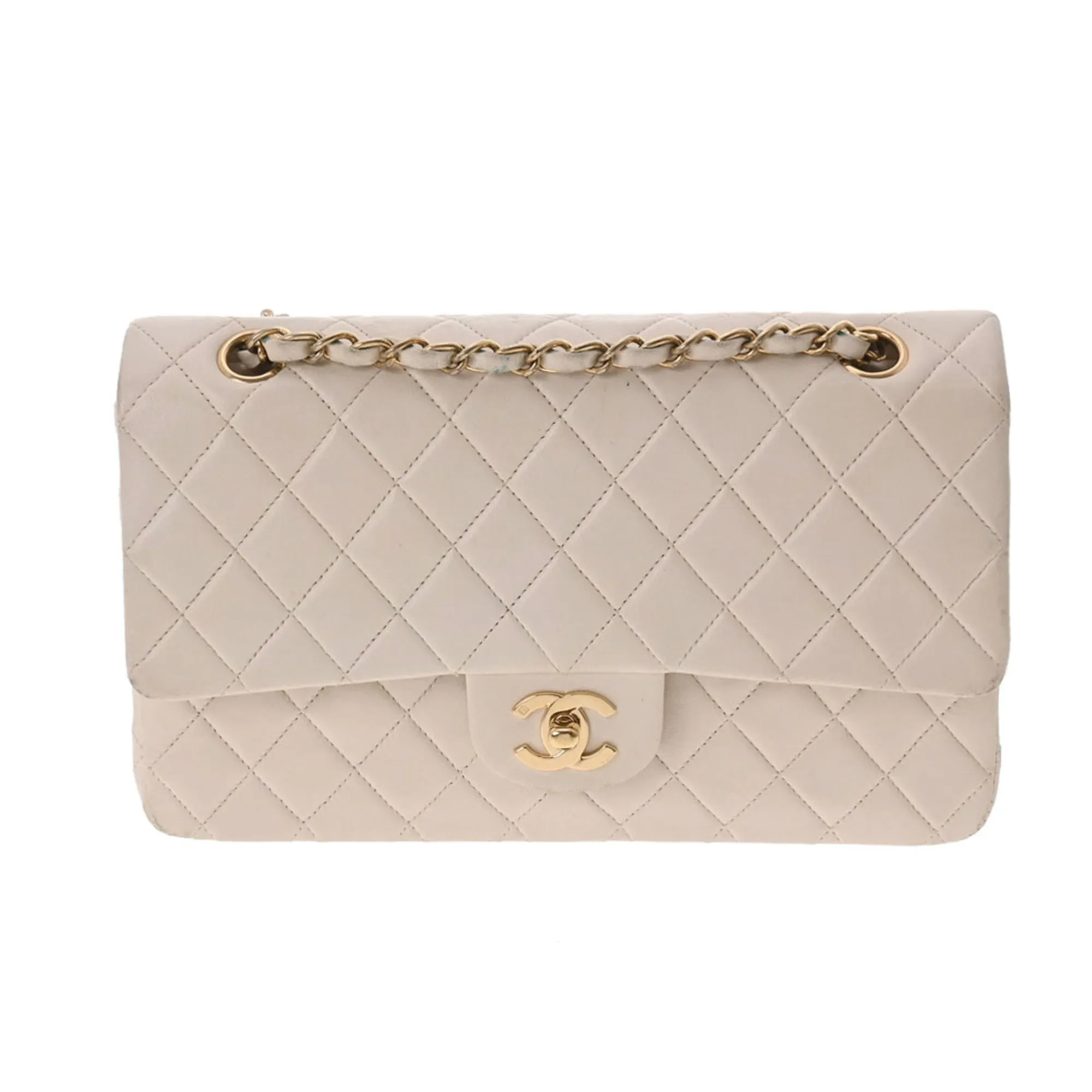 Chanel Matelasse W Flap Chain Shoulder 25 White Women's Lambskin Bag