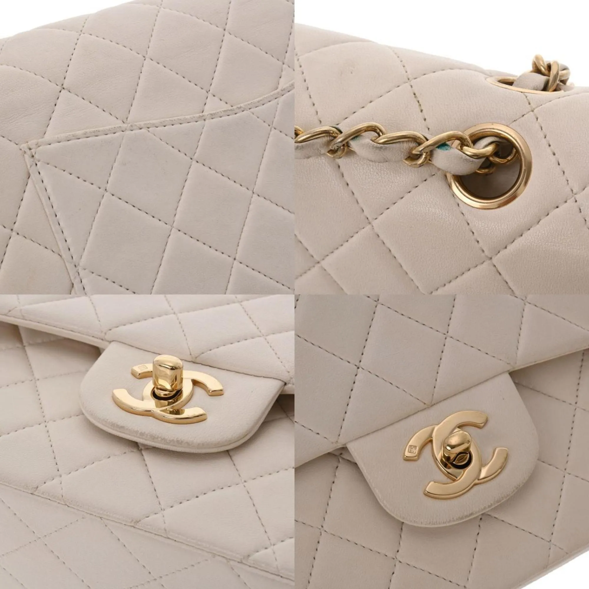 Chanel Matelasse W Flap Chain Shoulder 25 White Women's Lambskin Bag