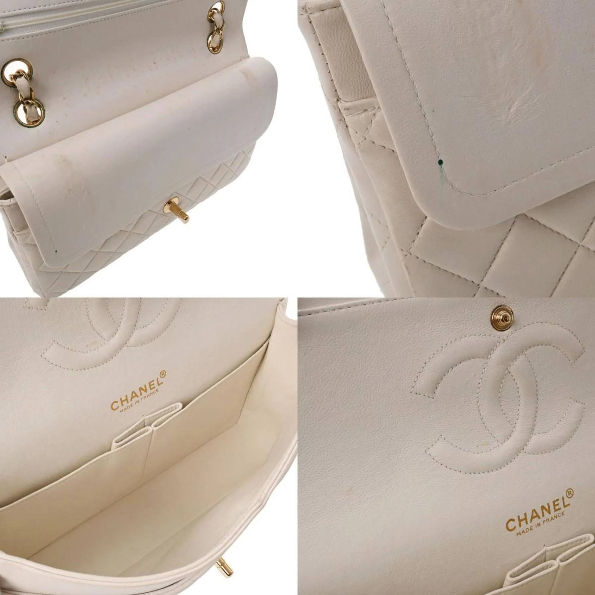 Chanel Matelasse W Flap Chain Shoulder 25 White Women's Lambskin Bag