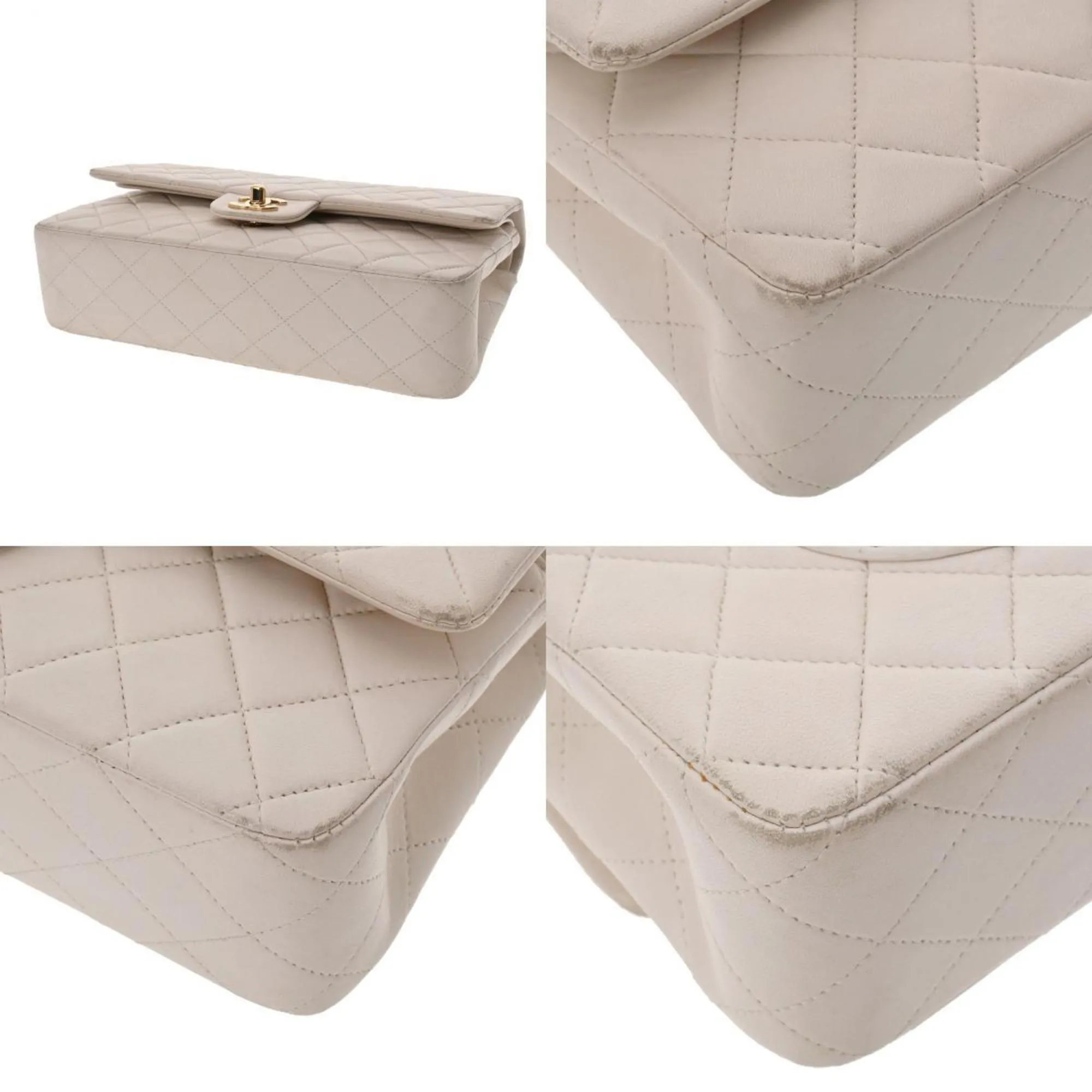 Chanel Matelasse W Flap Chain Shoulder 25 White Women's Lambskin Bag