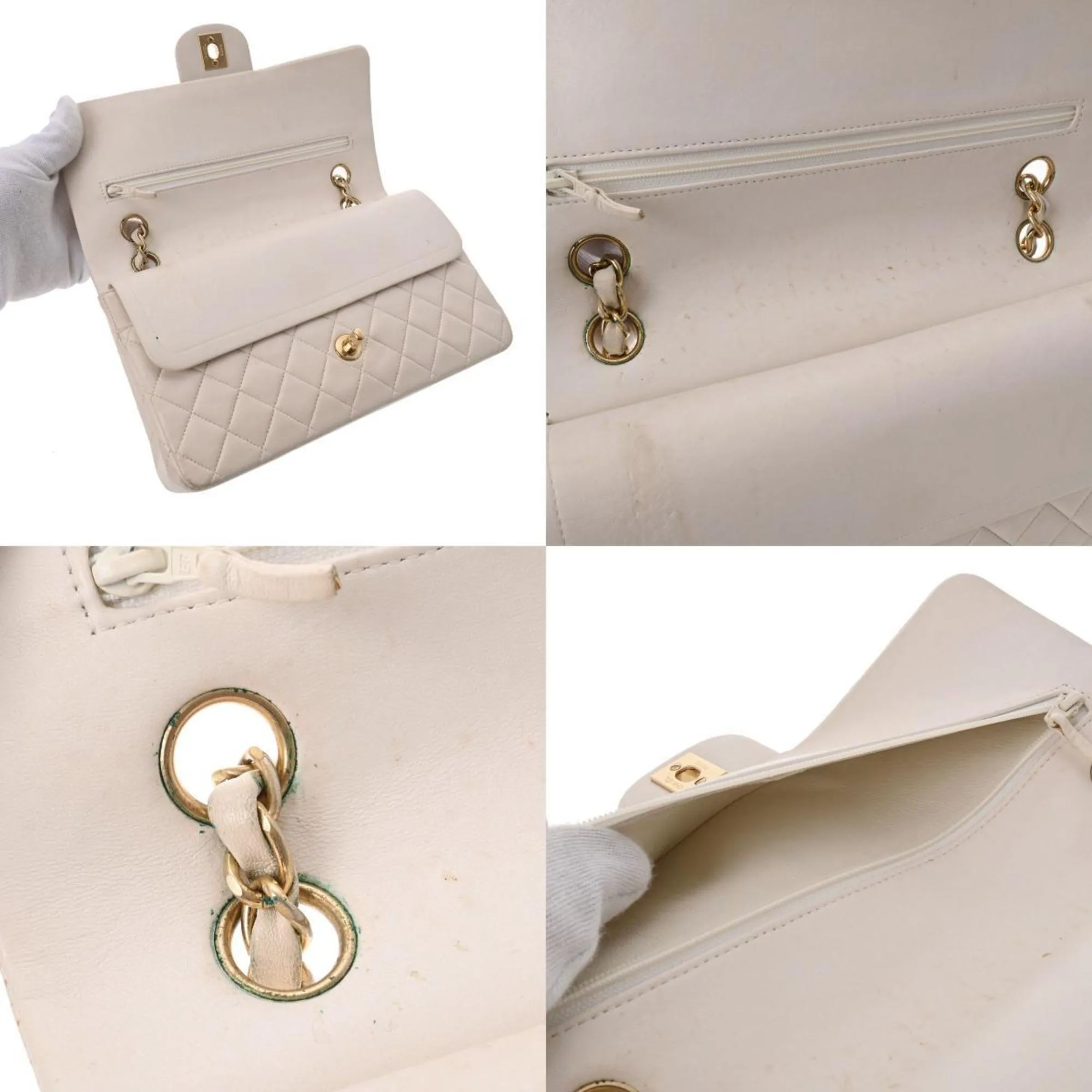 Chanel Matelasse W Flap Chain Shoulder 25 White Women's Lambskin Bag