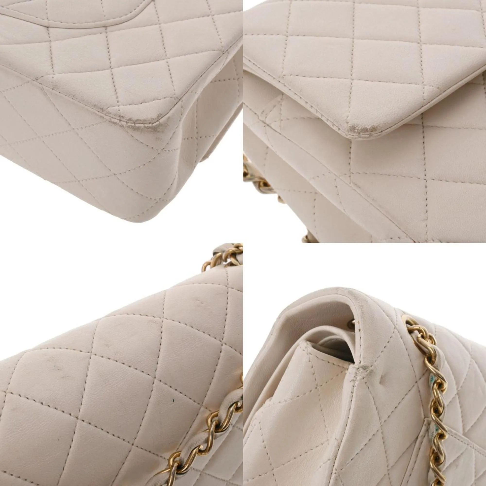 Chanel Matelasse W Flap Chain Shoulder 25 White Women's Lambskin Bag