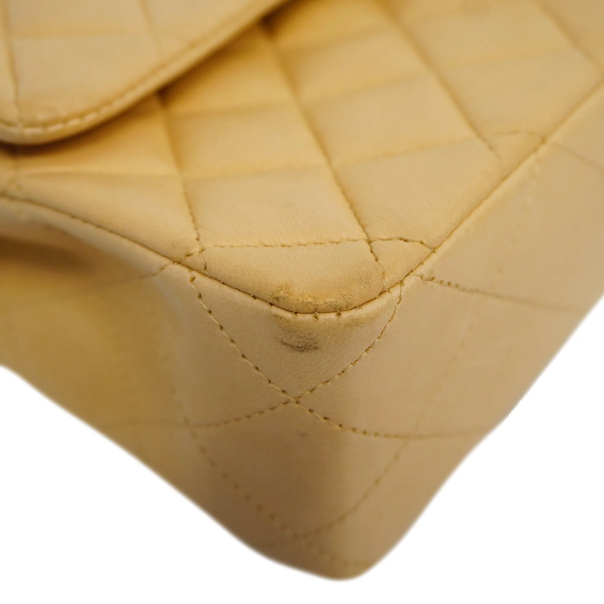 Chanel  Matelasse W Flap W Chain Lambskin Women's Leather Shoulder Bag Beige