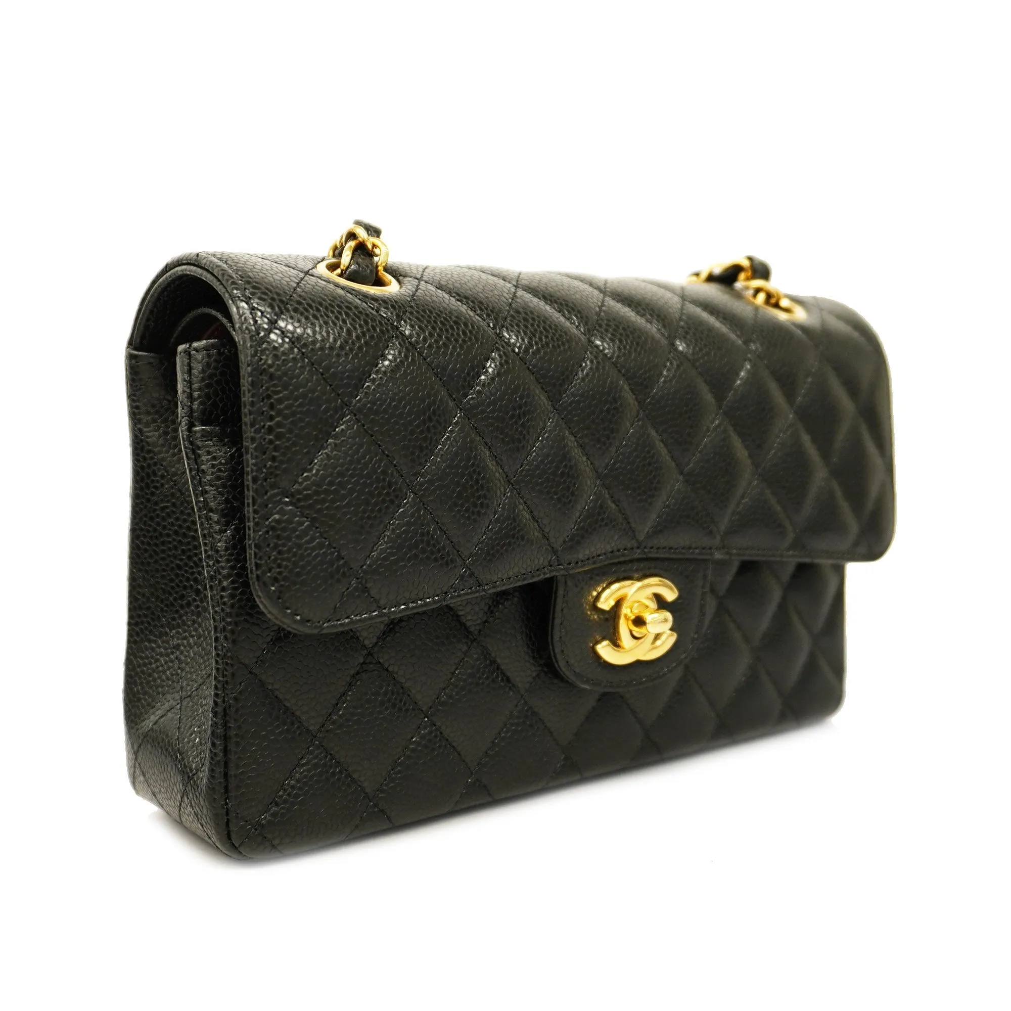 Chanel  Matelasse W Flap W Chain Women's Leather Shoulder Bag Black