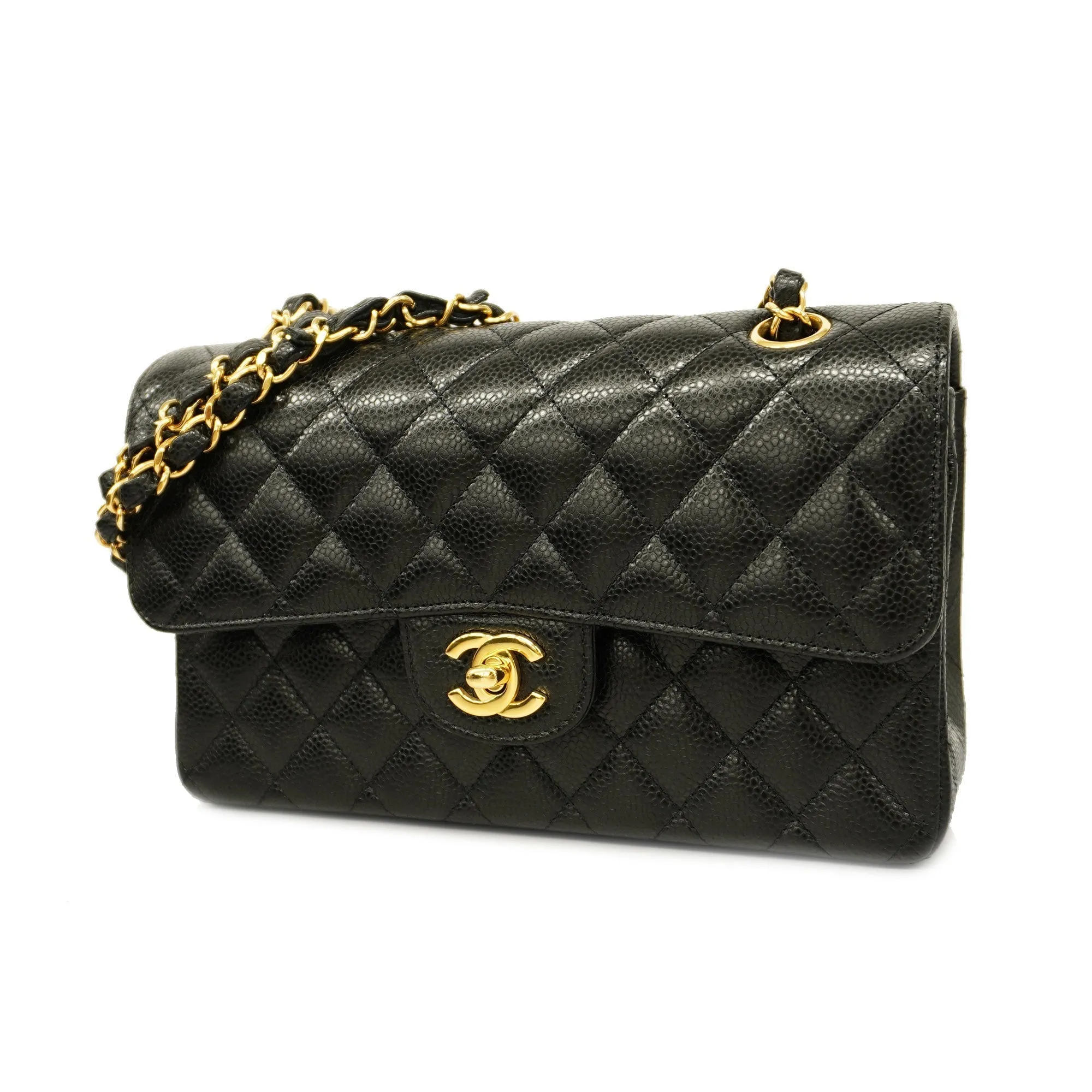 Chanel  Matelasse W Flap W Chain Women's Leather Shoulder Bag Black