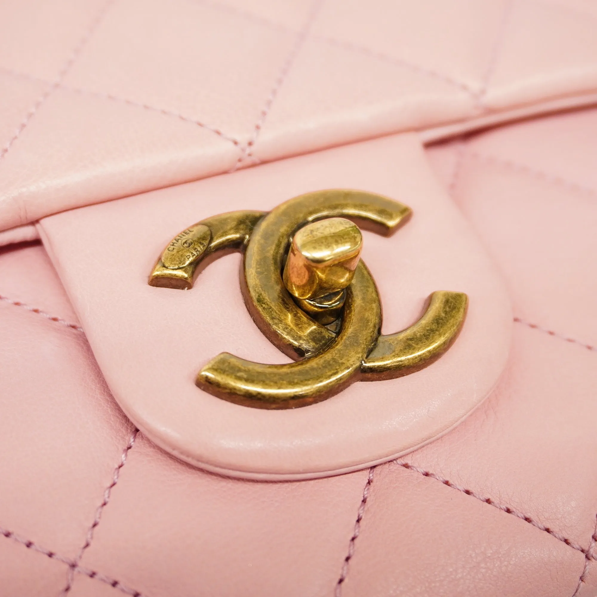 Chanel  Matelasse W Flap W Chain Women's Leather Shoulder Bag Pink